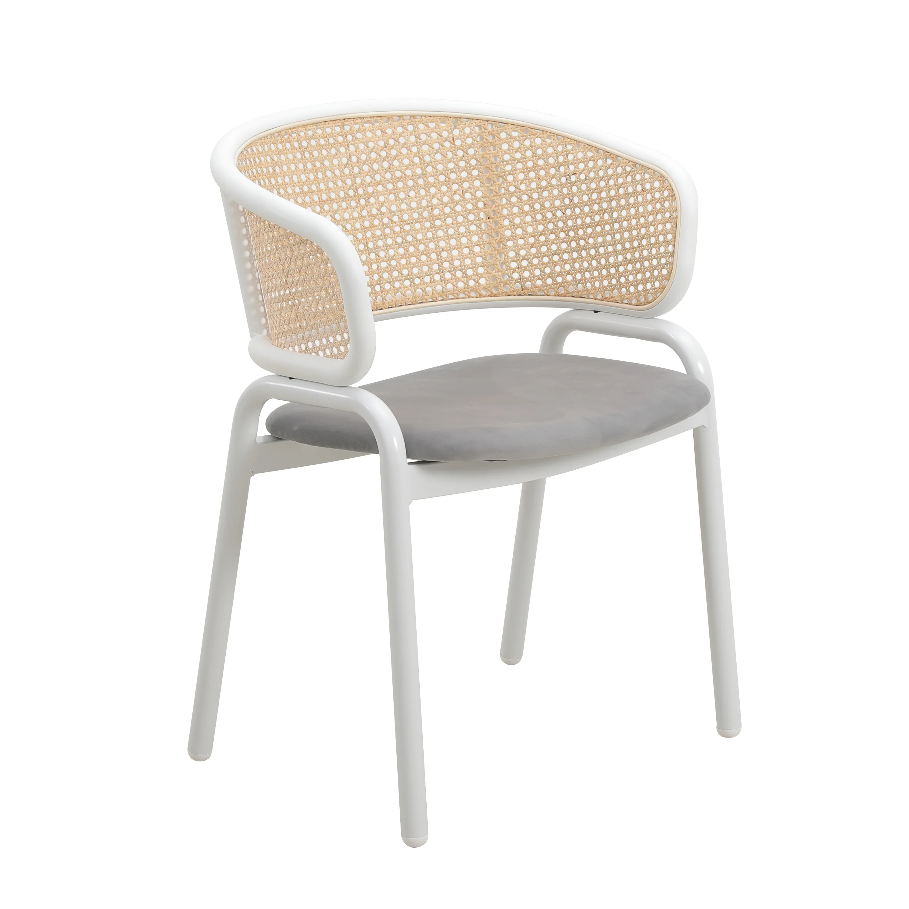 Ervilla Modern Dining Chair with White Powder Coated Steel Legs and Wicker Back, Set of 2