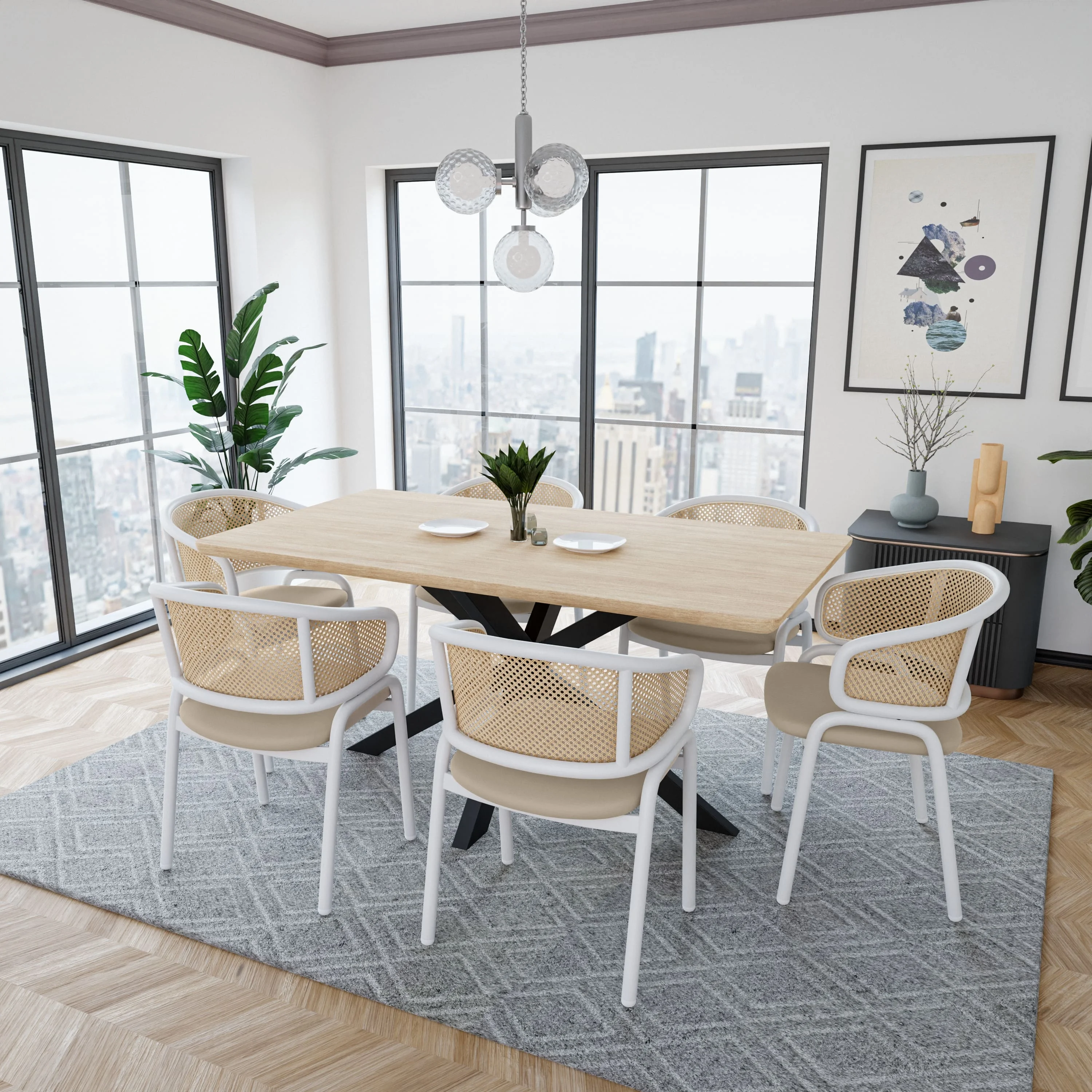 Ervilla - Dining Chair - White frame in Taupe Leather Set of 2