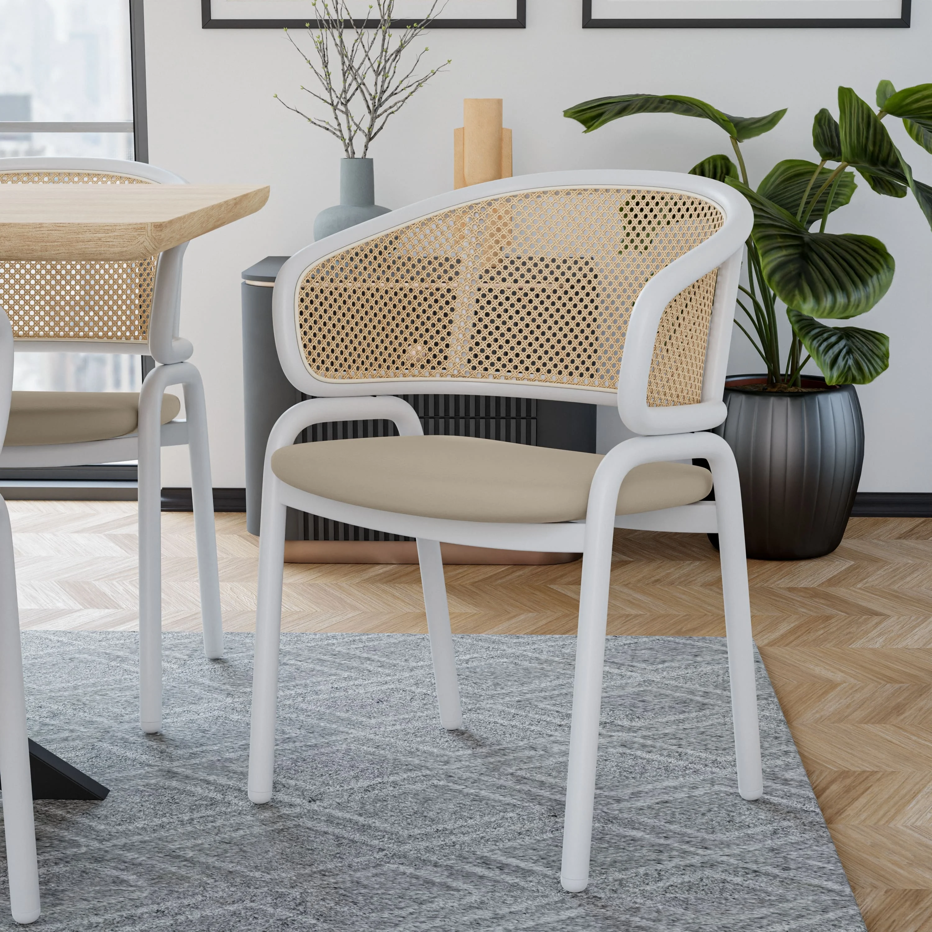 Ervilla - Dining Chair - White frame in Taupe Leather Set of 2