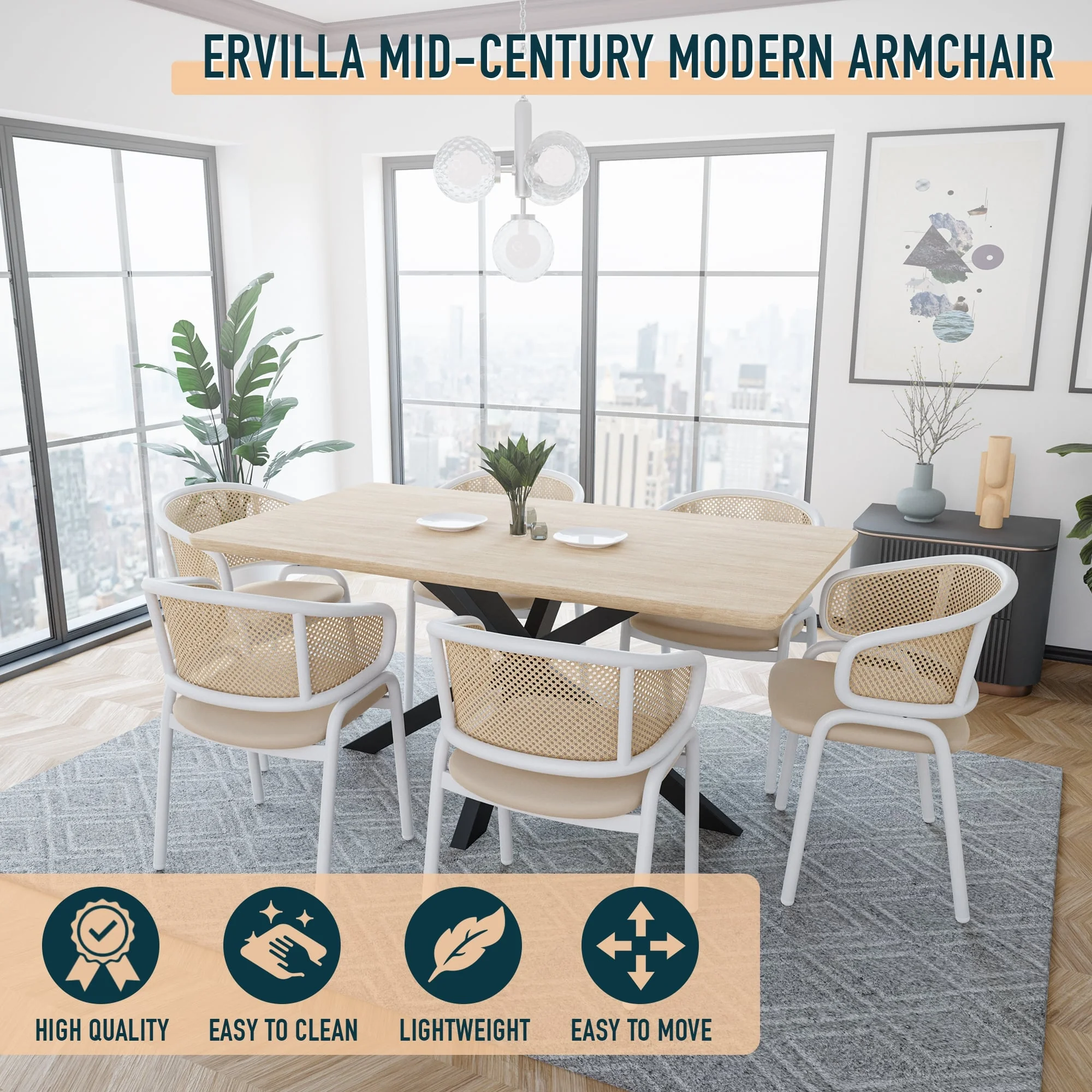 Ervilla - Dining Chair - White frame in Taupe Leather Set of 4