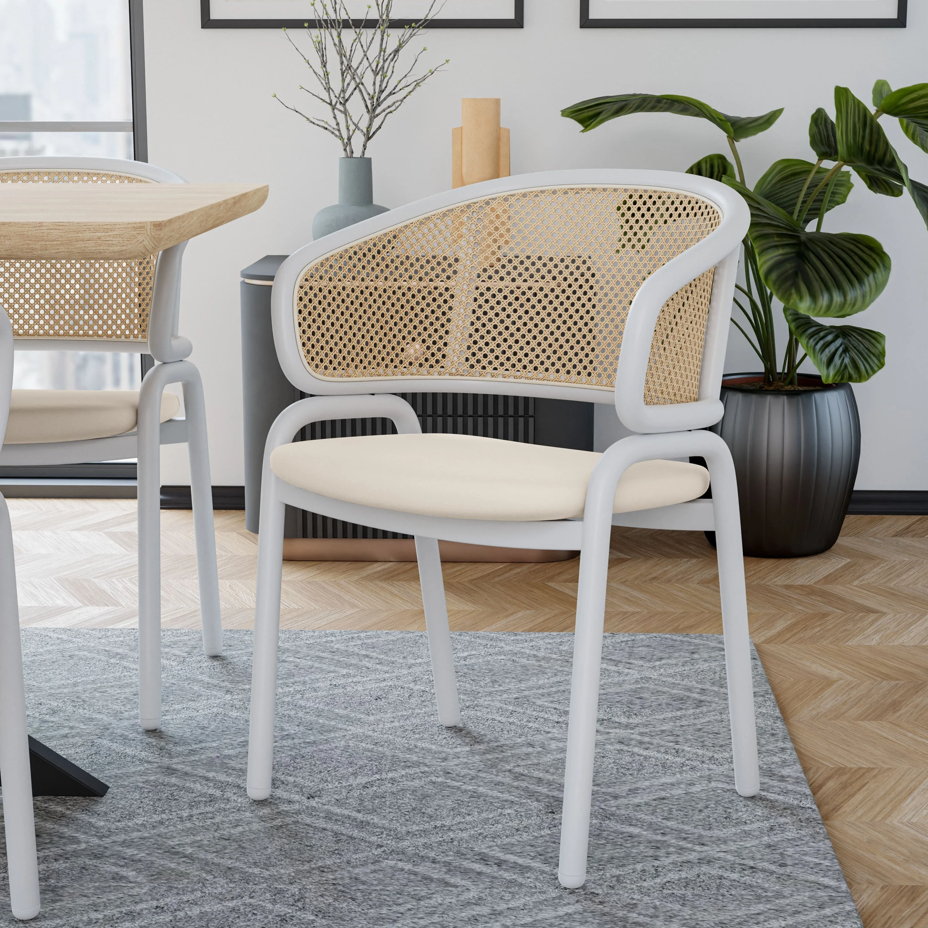 Ervilla - Dining Chair - White frame in White Leather Set of 2