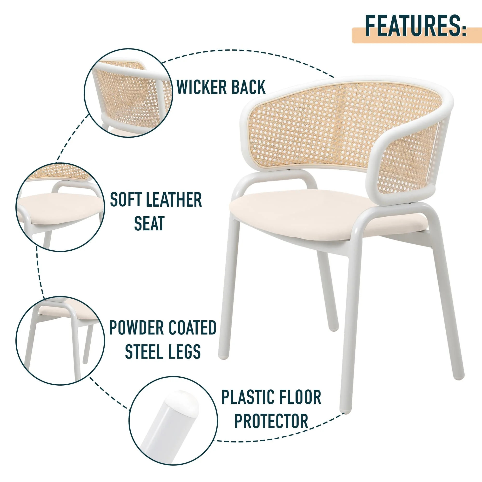 Ervilla - Dining Chair - White frame in White Leather Set of 2