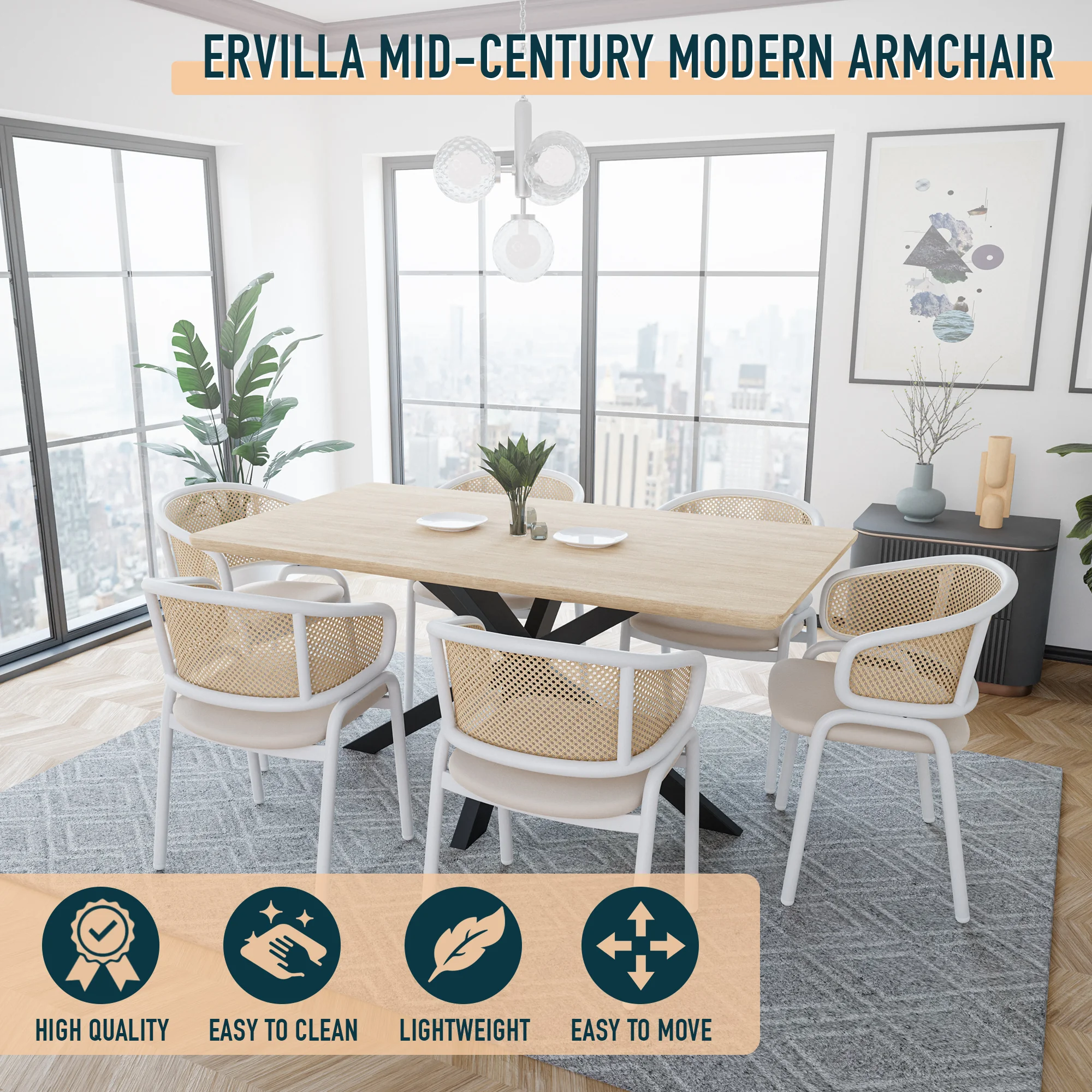 Ervilla - Dining Chair - White frame in White Leather Set of 4