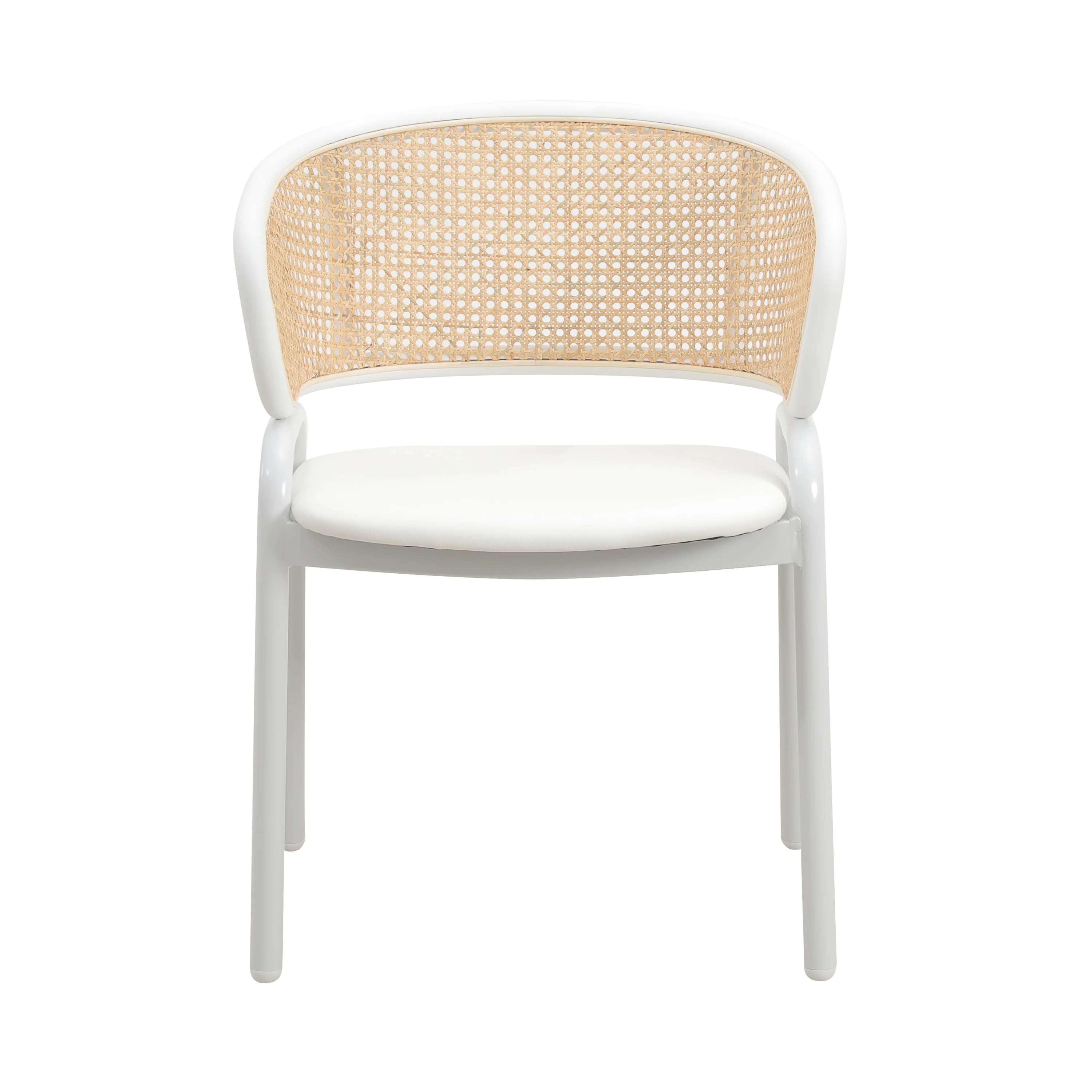 Ervilla Modern Dining Chair with White Powder Coated Steel Legs and Wicker Back
