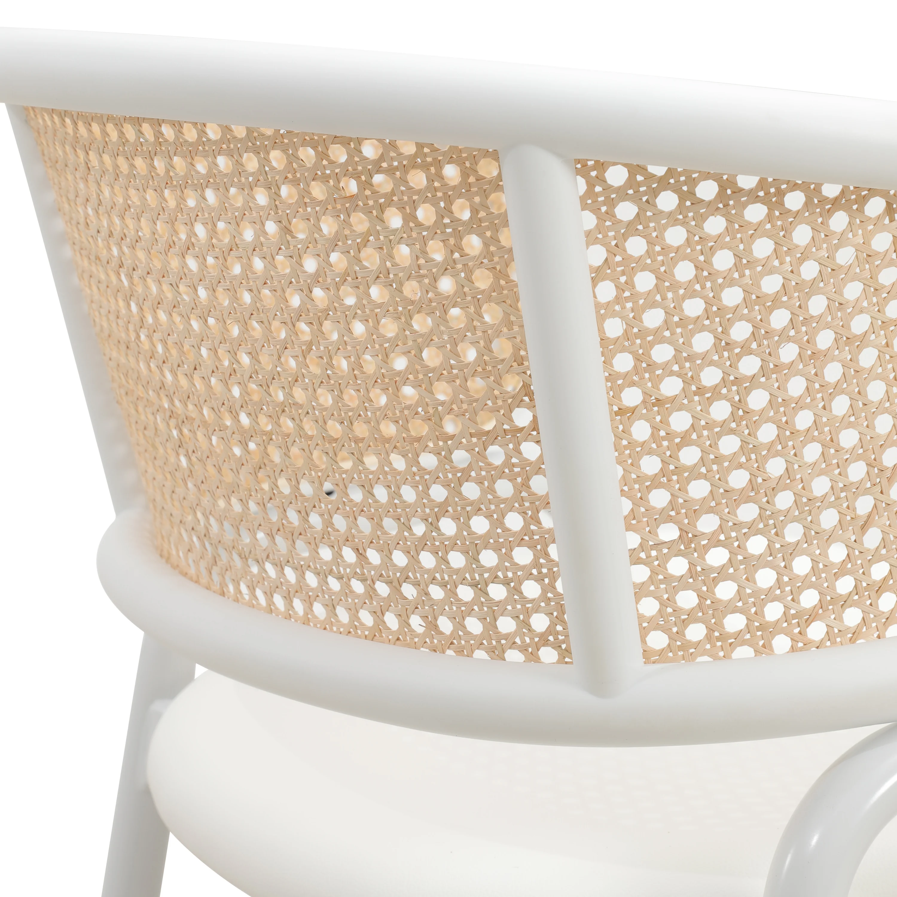 Ervilla Modern Dining Chair with White Powder Coated Steel Legs and Wicker Back