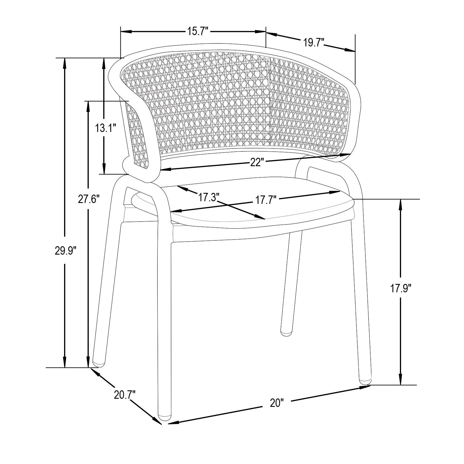 Ervilla Modern Dining Chair with White Powder Coated Steel Legs and Wicker Back