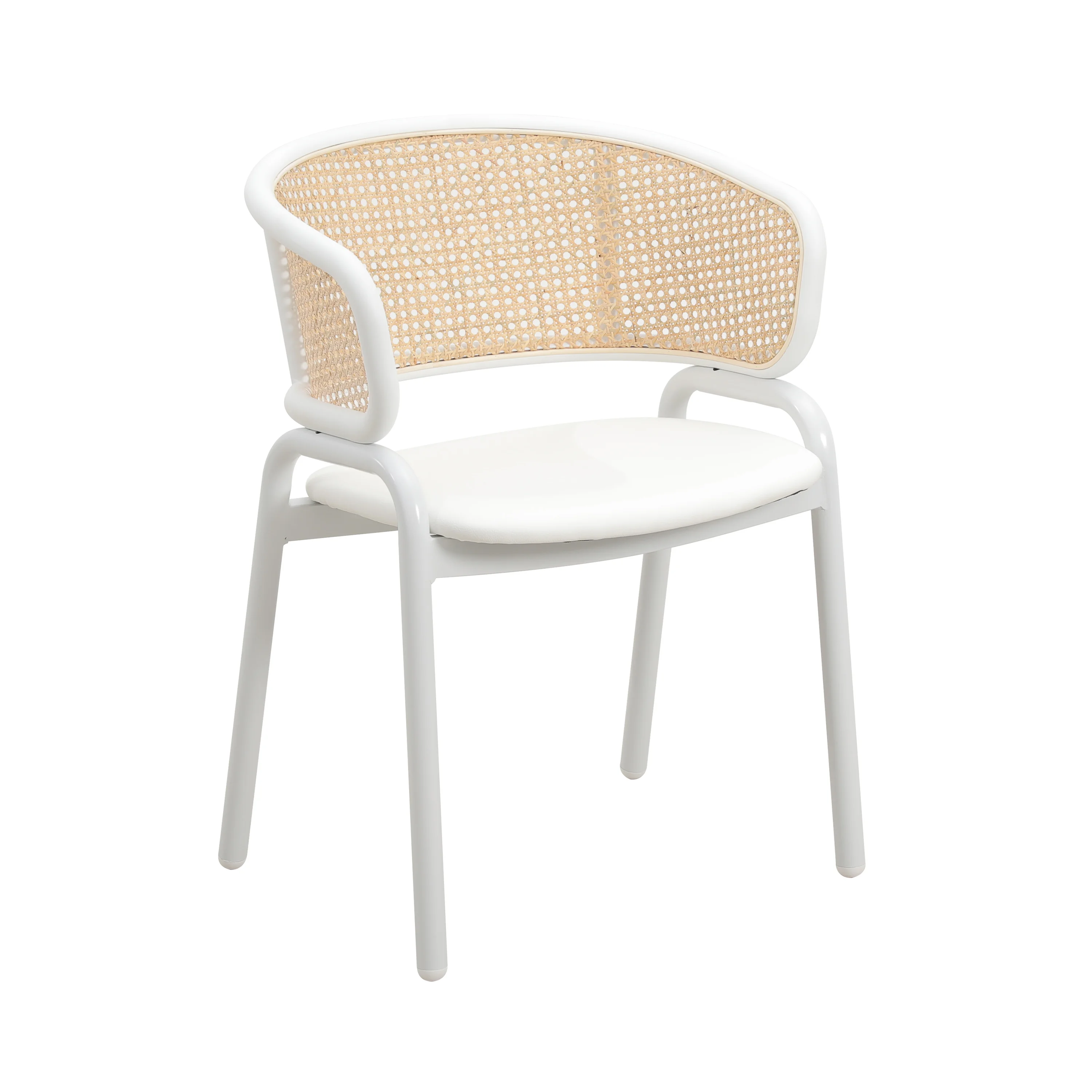 Ervilla Modern Dining Chair with White Powder Coated Steel Legs and Wicker Back, Set of 2