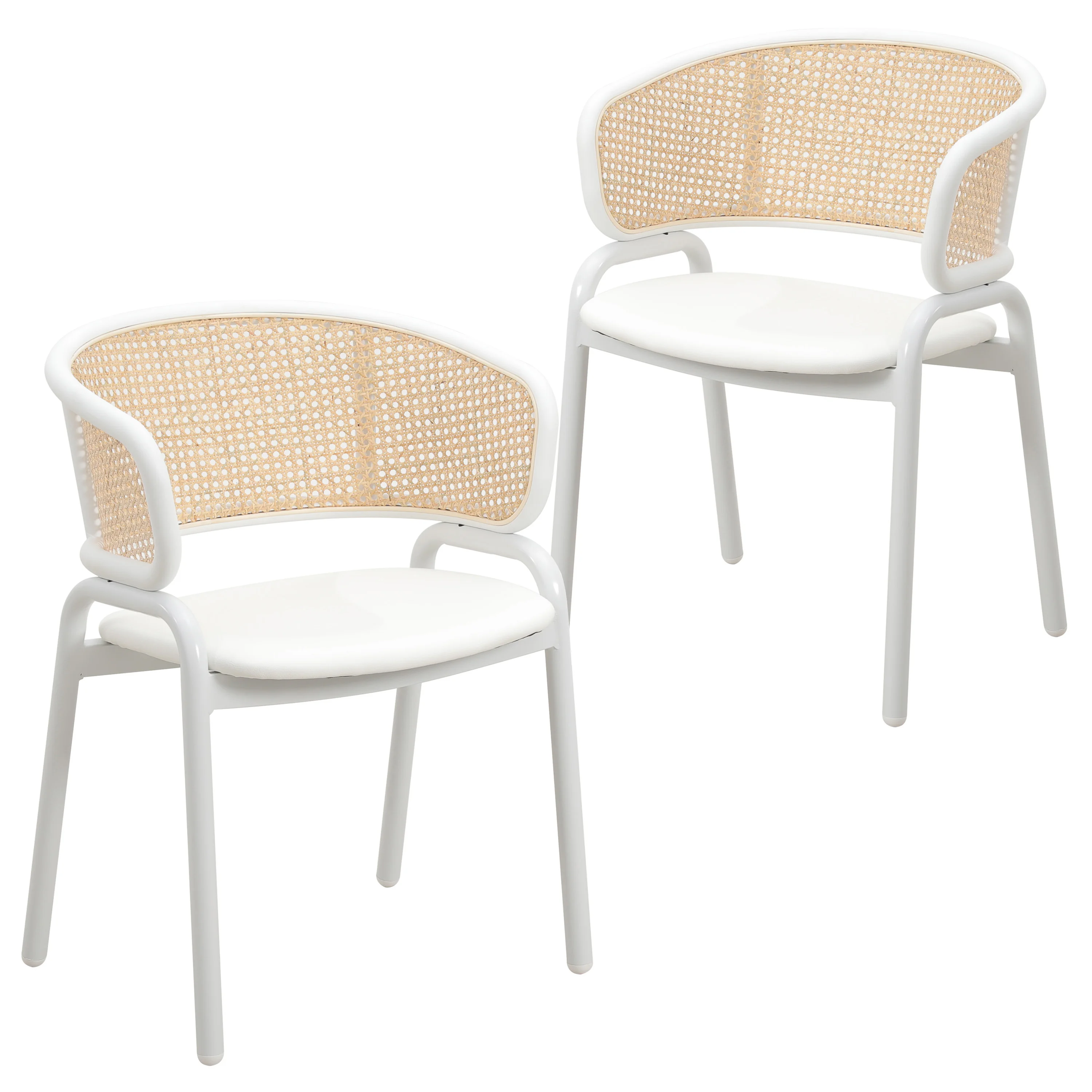 Ervilla Modern Dining Chair with White Powder Coated Steel Legs and Wicker Back, Set of 2