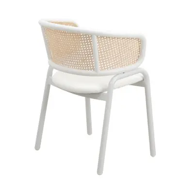 Ervilla Modern Dining Chair with White Powder Coated Steel Legs and Wicker Back, Set of 2