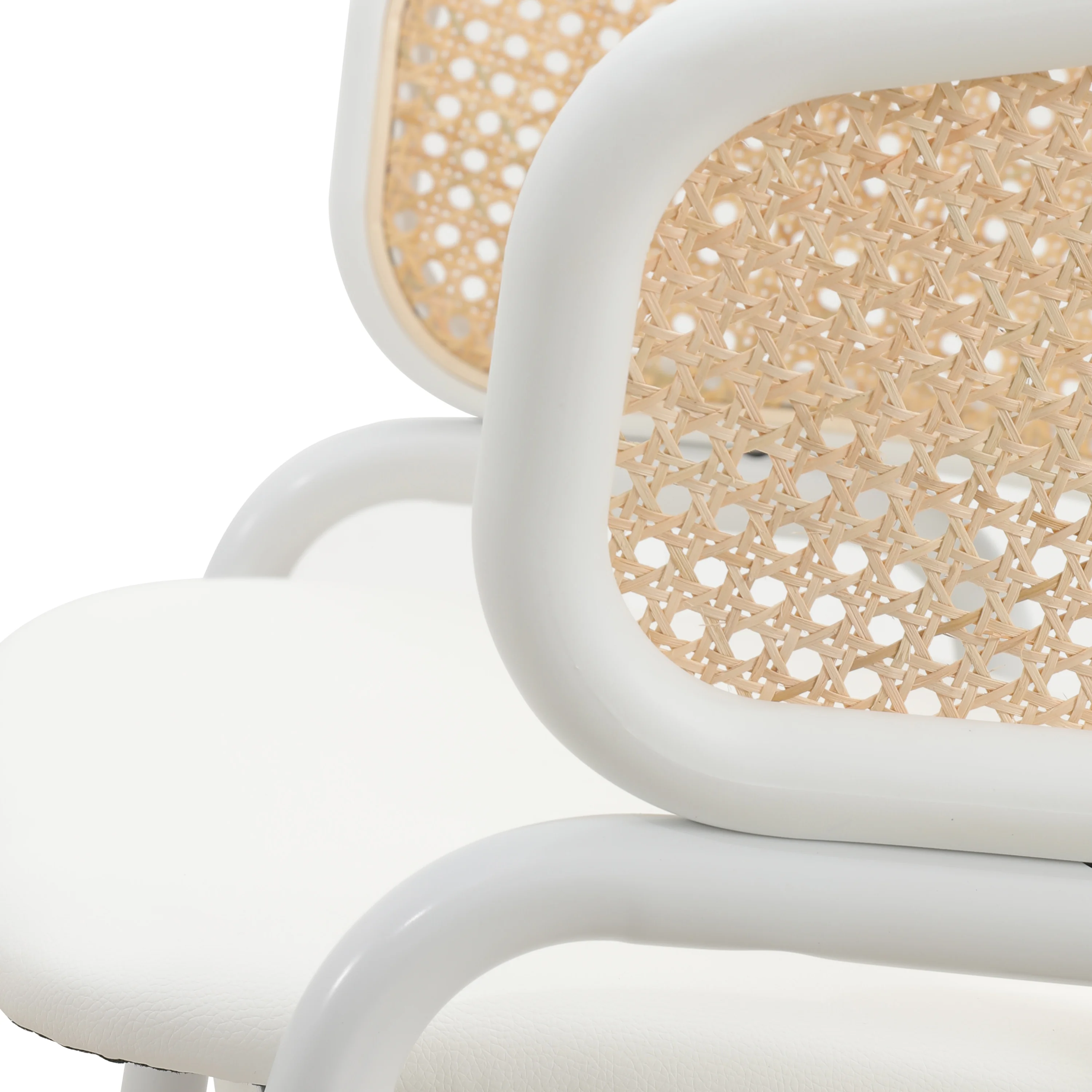 Ervilla Modern Dining Chair with White Powder Coated Steel Legs and Wicker Back, Set of 4