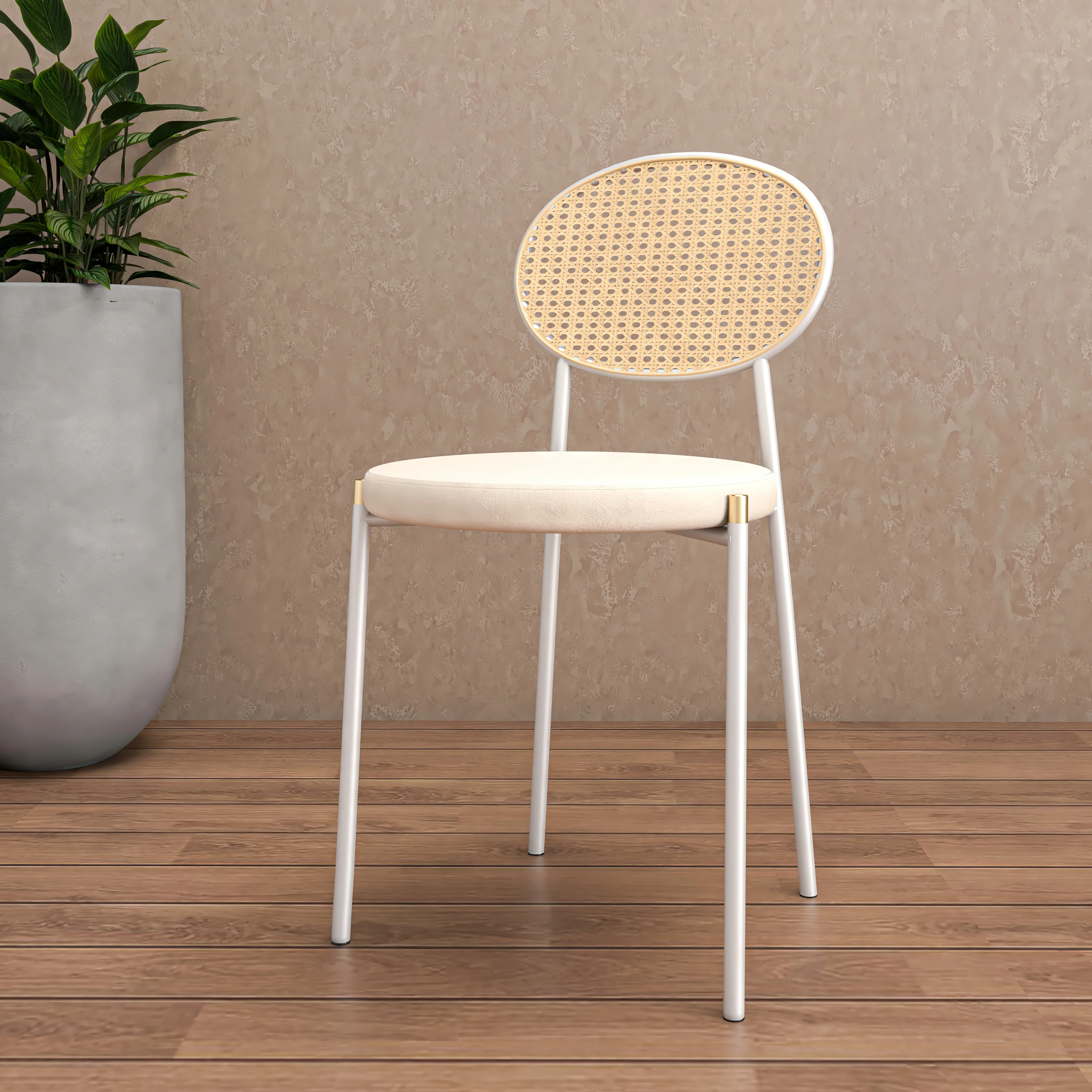 Euston Collection Modern Dining Chair White Frame In Beige