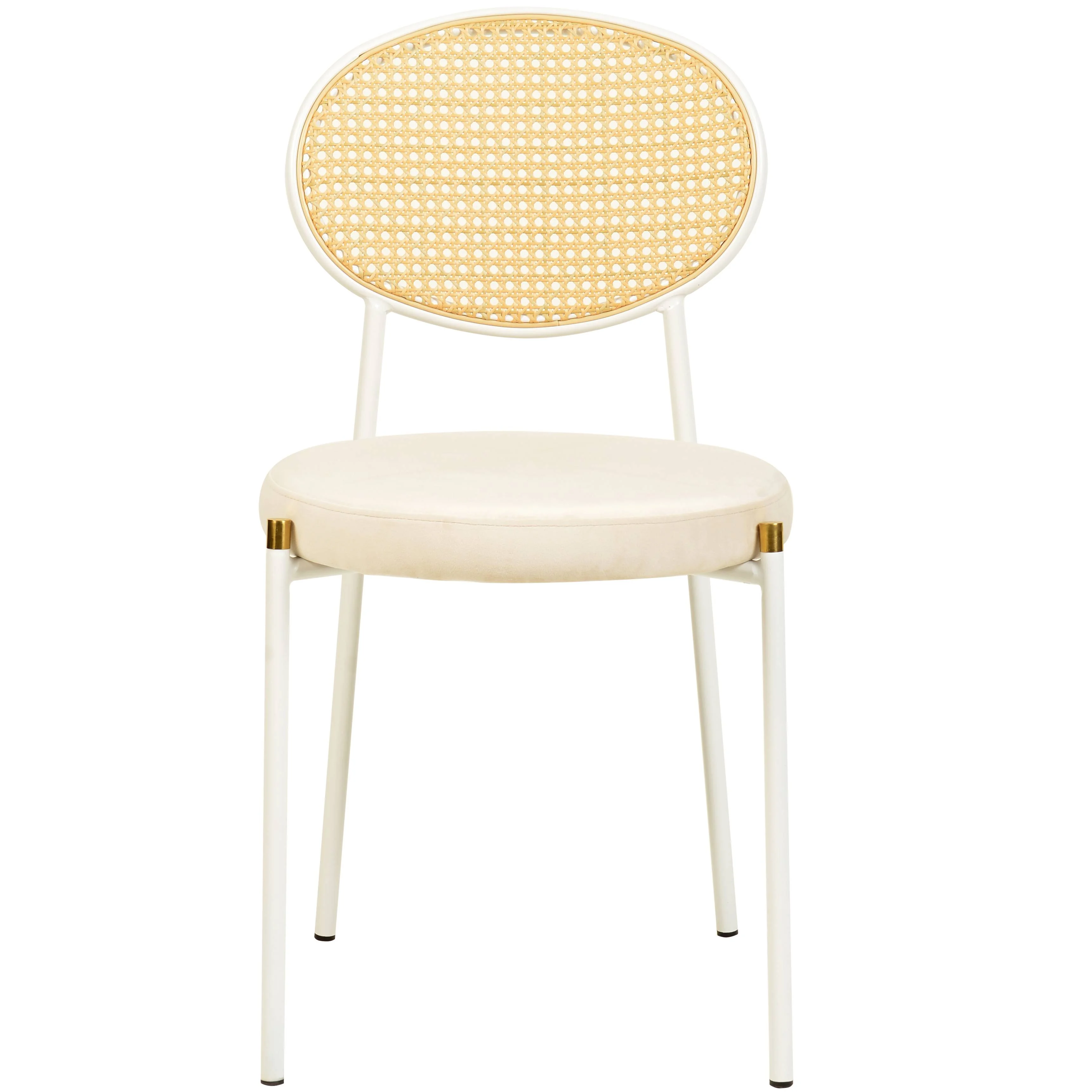 5-Piece Dining Set with 63" Rectangular Dining Table in Maple with 4 Velvet Dining Chairs in White Steel Legs in Beige