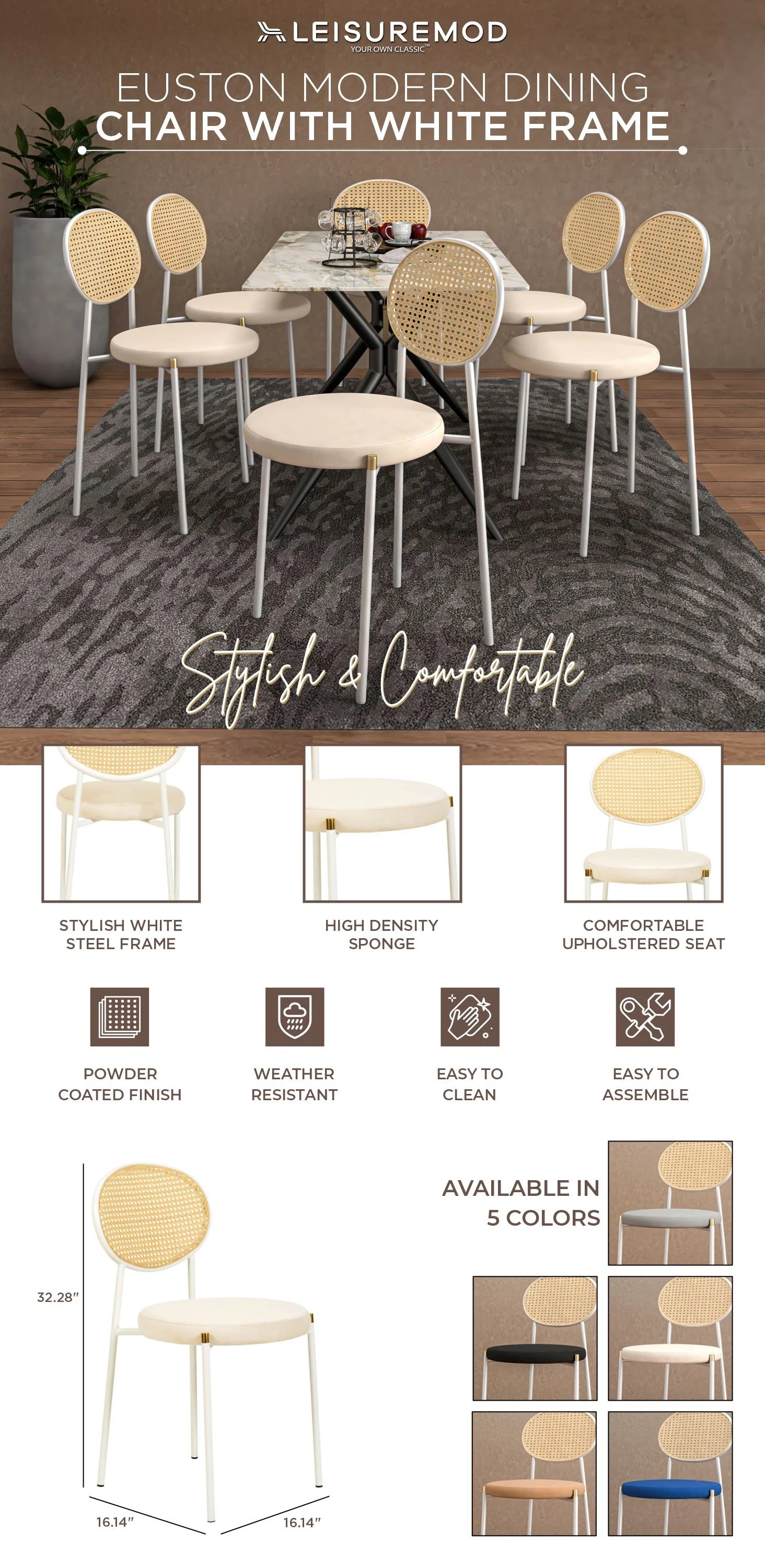 Euston Collection Modern Dining Chair White Frame In Beige - Set of 4