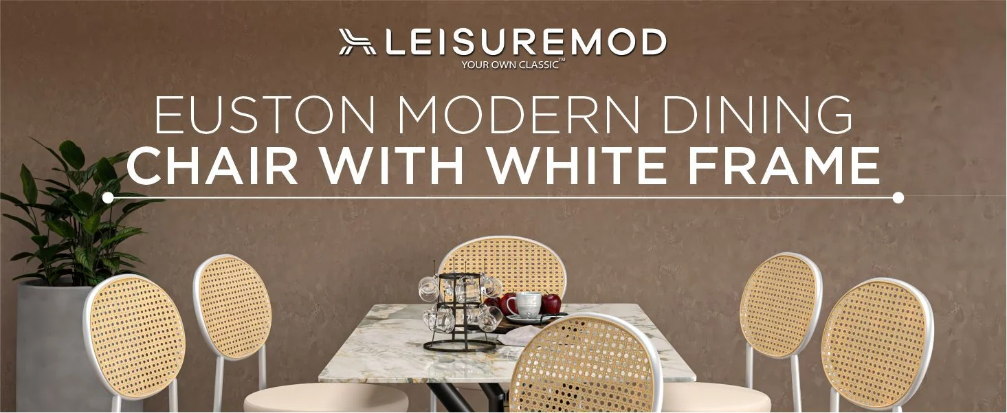 Euston Collection Modern Dining Chair White Frame In Beige - Set of 4