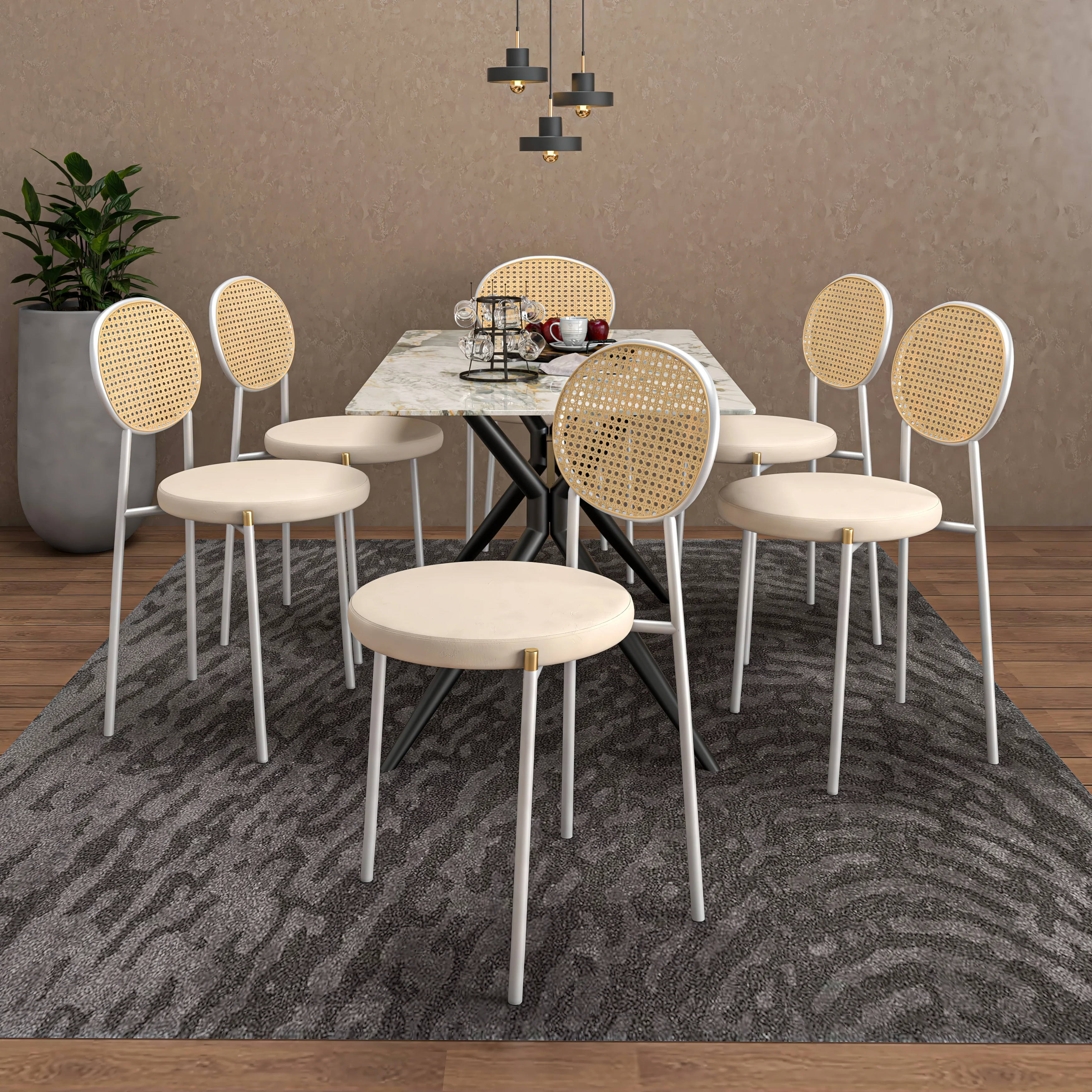 Euston Collection Modern Dining Chair White Frame In Beige - Set of 4