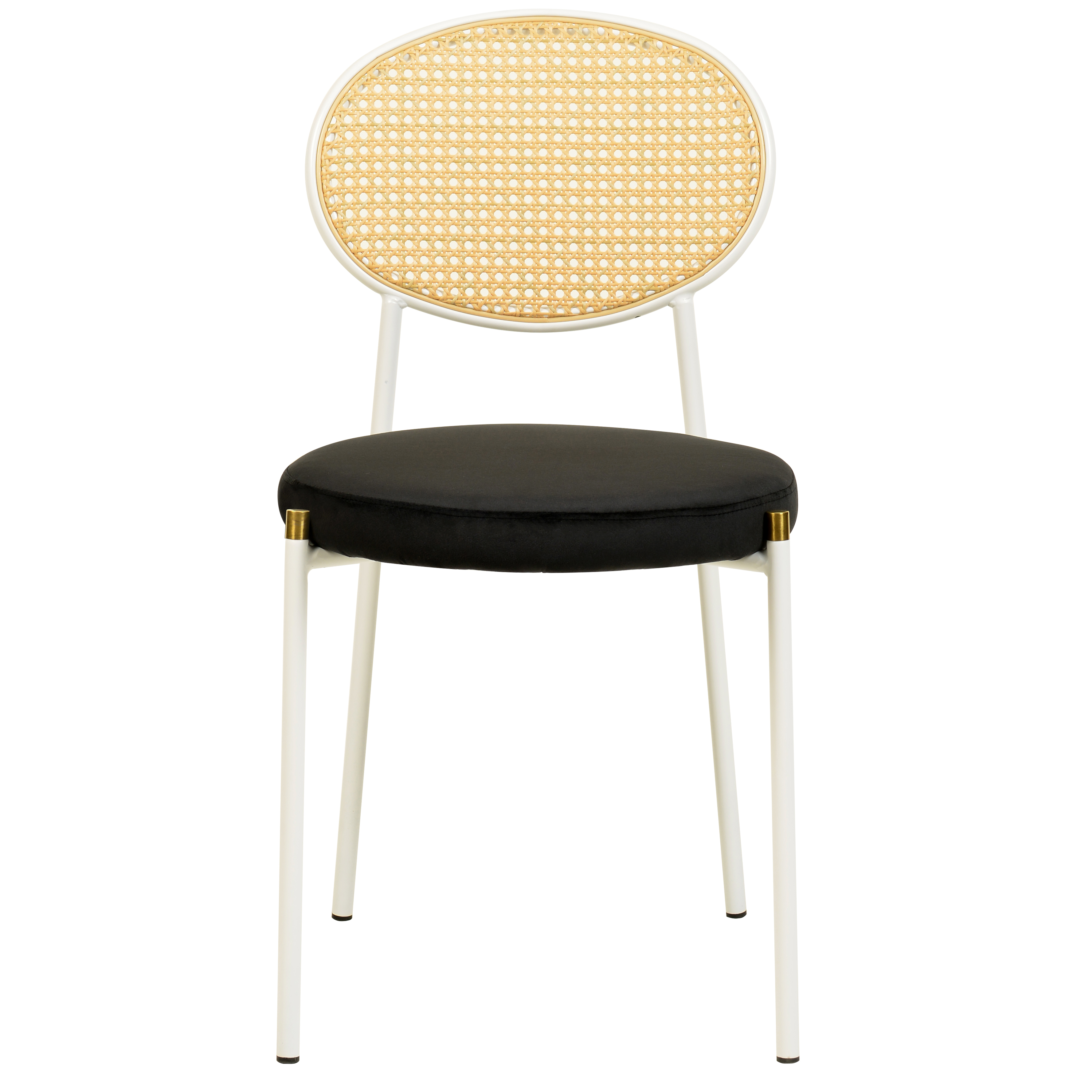 5-Piece Dining Set with 36" Round Dining Table Black MDF Top and Gold Base with 4 Velvet Dining Chairs in White Steel Legs in Black - View 2