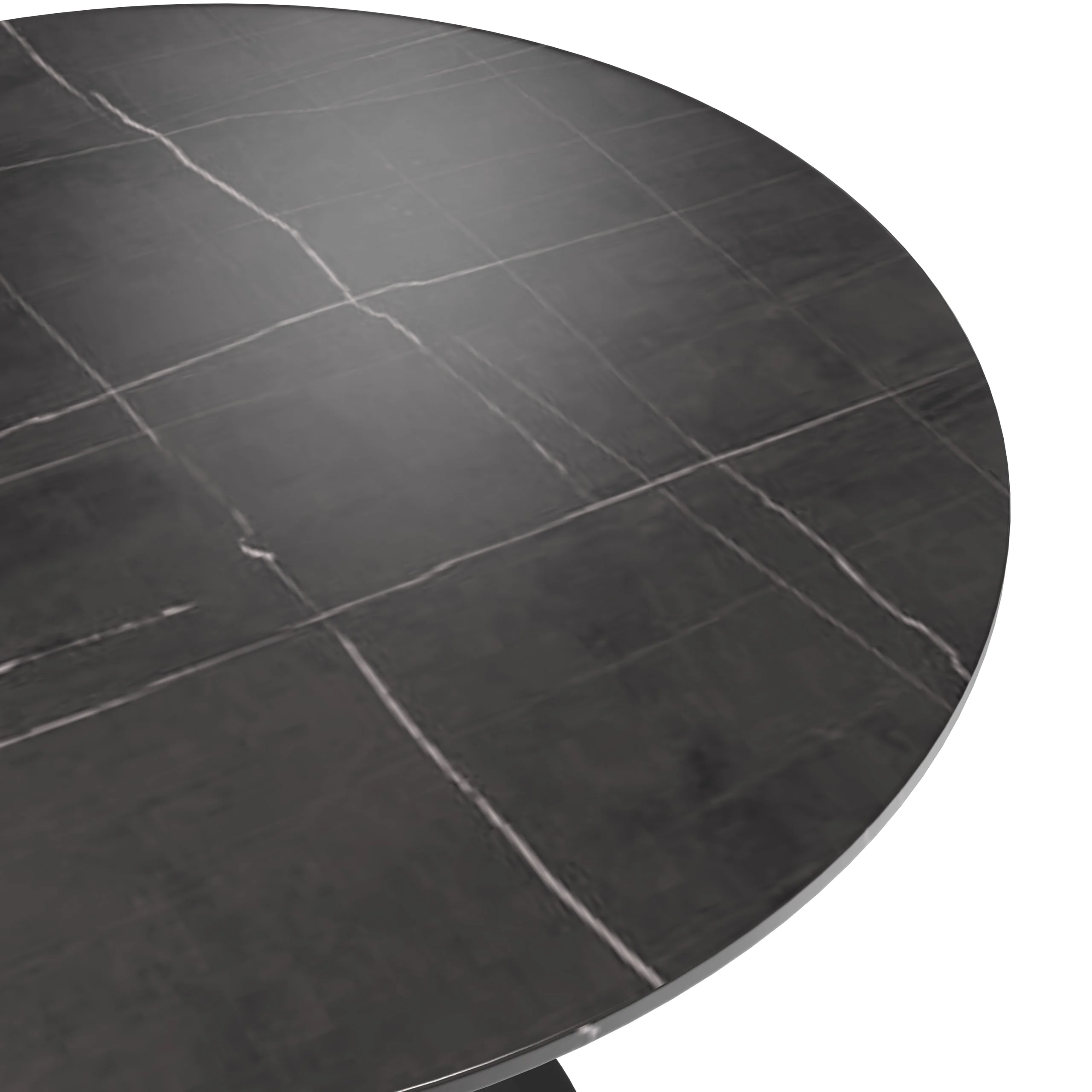 5-Piece Dining Set with 36" Round Dining Table Black Sintered Stone Top and Black Pedestal with 4 Velvet Dining Chairs in White Steel Legs in Black