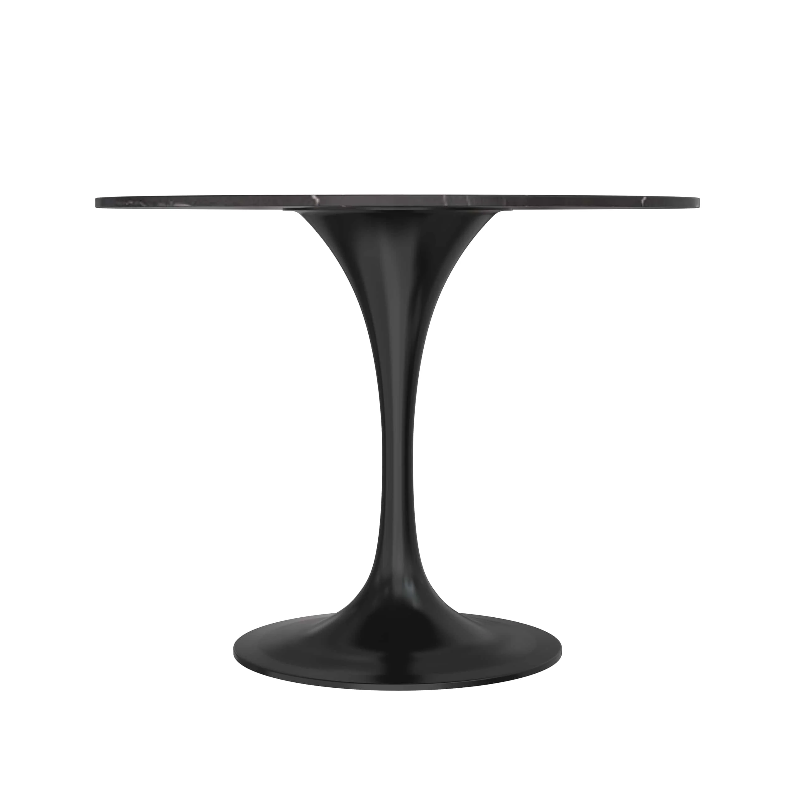 5-Piece Dining Set with 36" Round Dining Table Black Sintered Stone Top and Black Pedestal with 4 Velvet Dining Chairs in White Steel Legs in Black