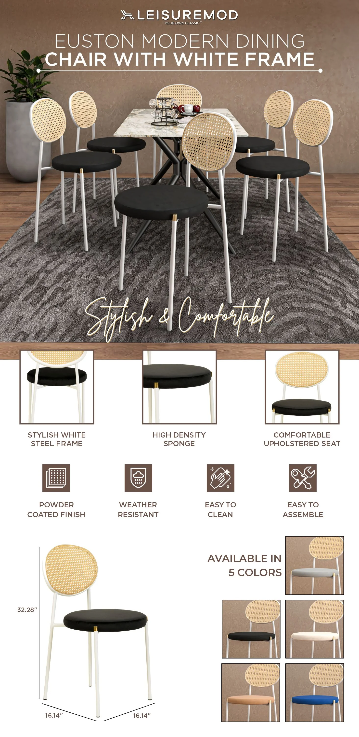 Euston Collection Modern Dining Chair White Frame In black - Set of 4