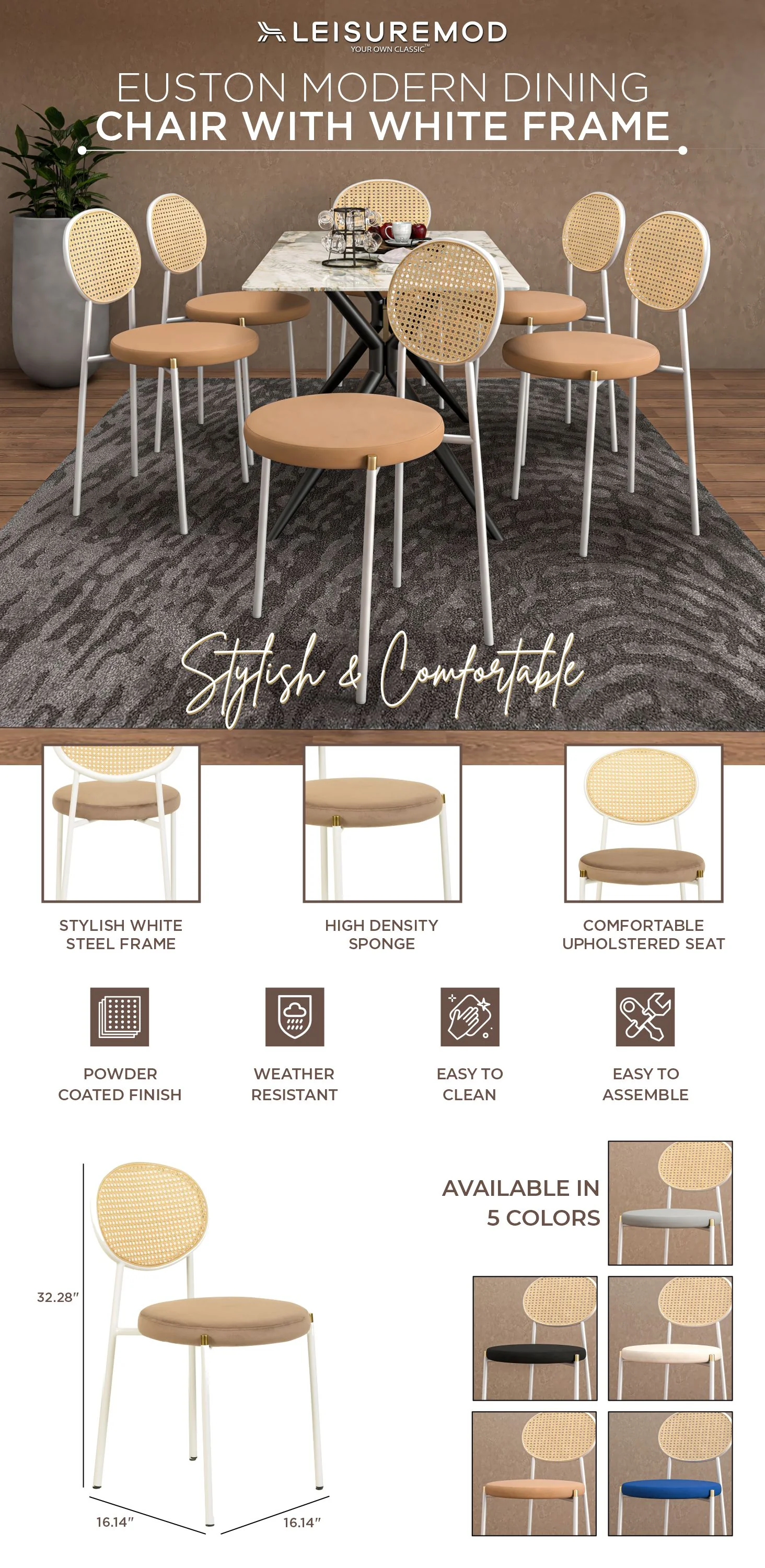 Euston Collection Modern Dining Chair White Frame In Brown - Set of 4