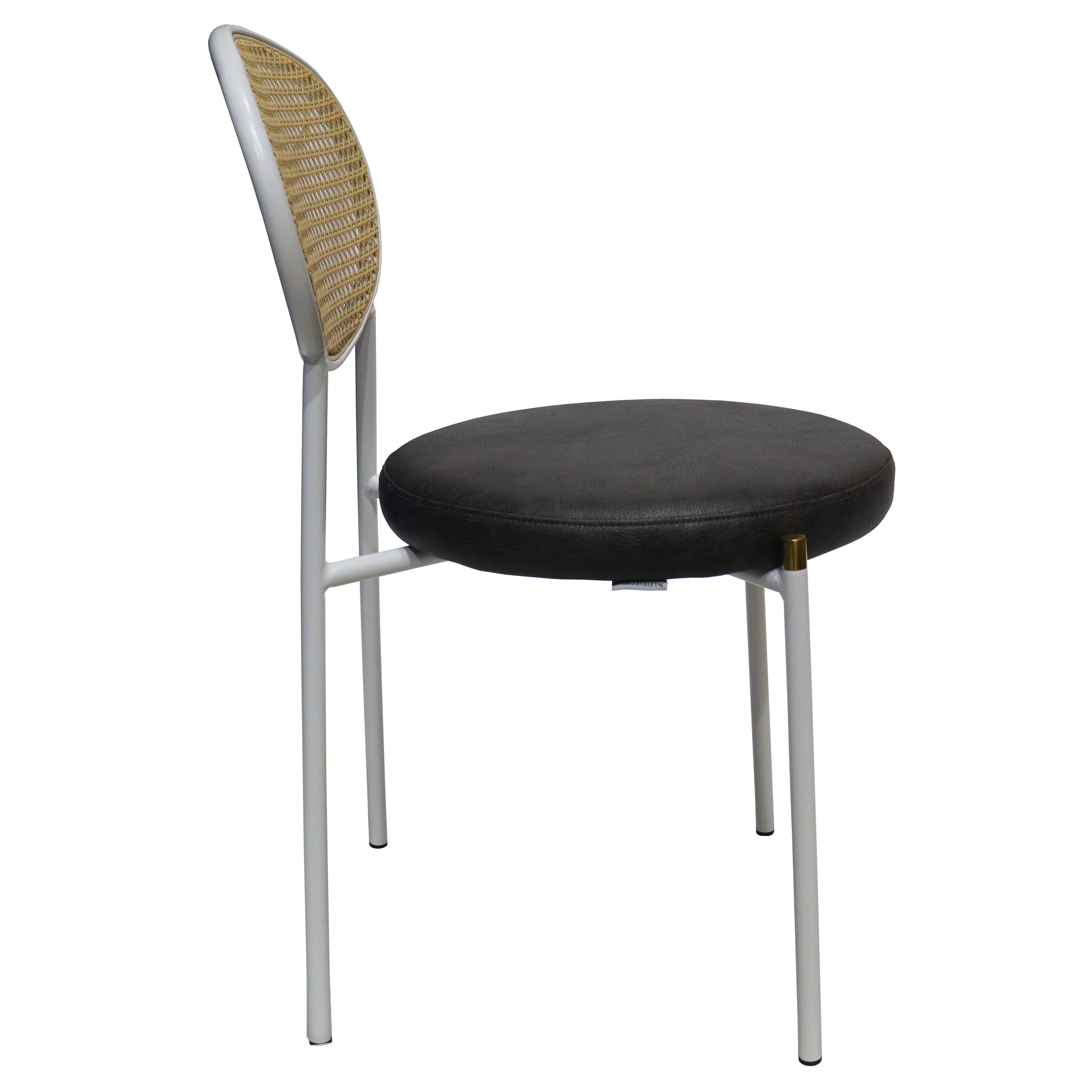 Euston Modern Wicker Dining Chair with White Frame and Leather Seat in Charcoal