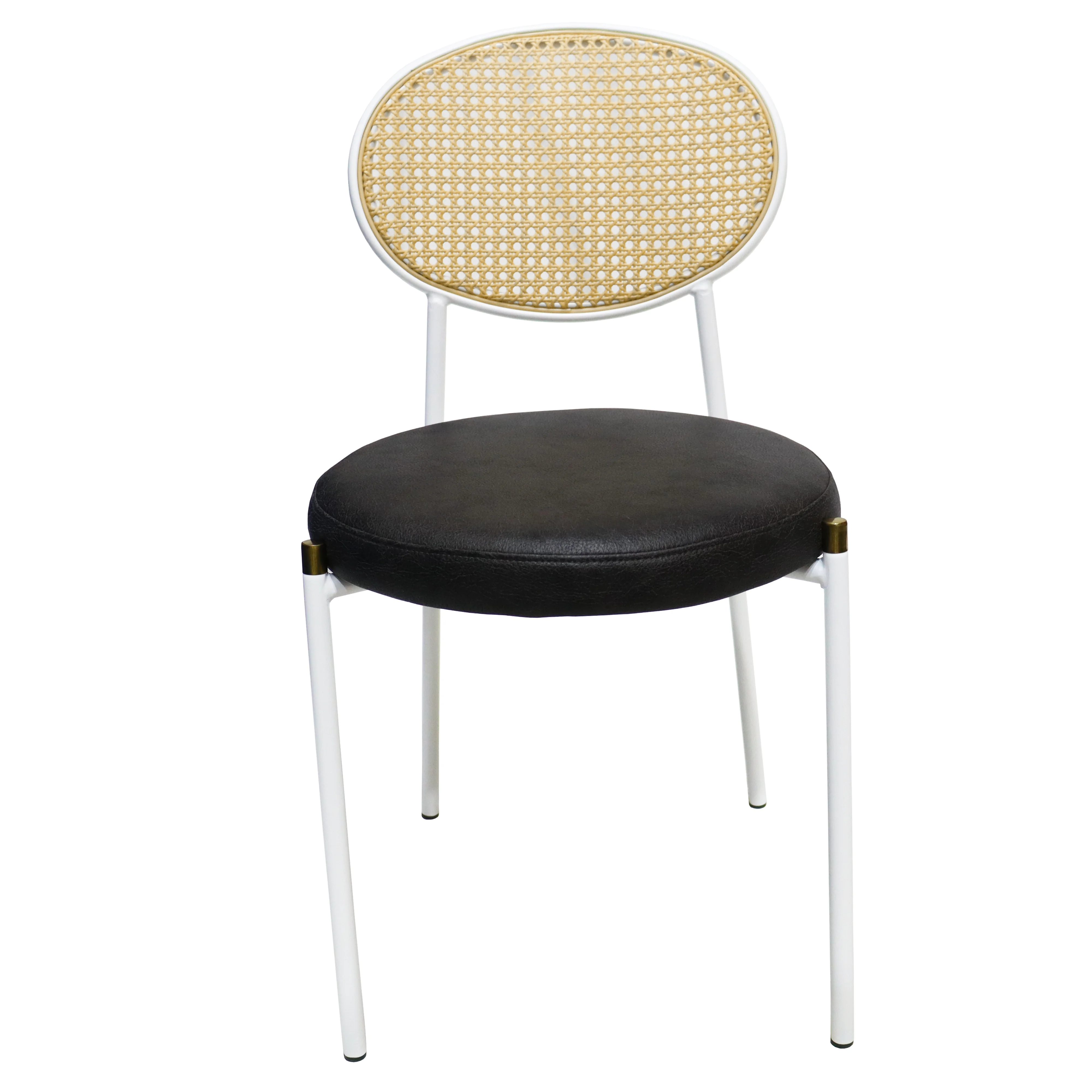 Euston Modern Wicker Dining Chair with White Frame and Leather Seat in Charcoal