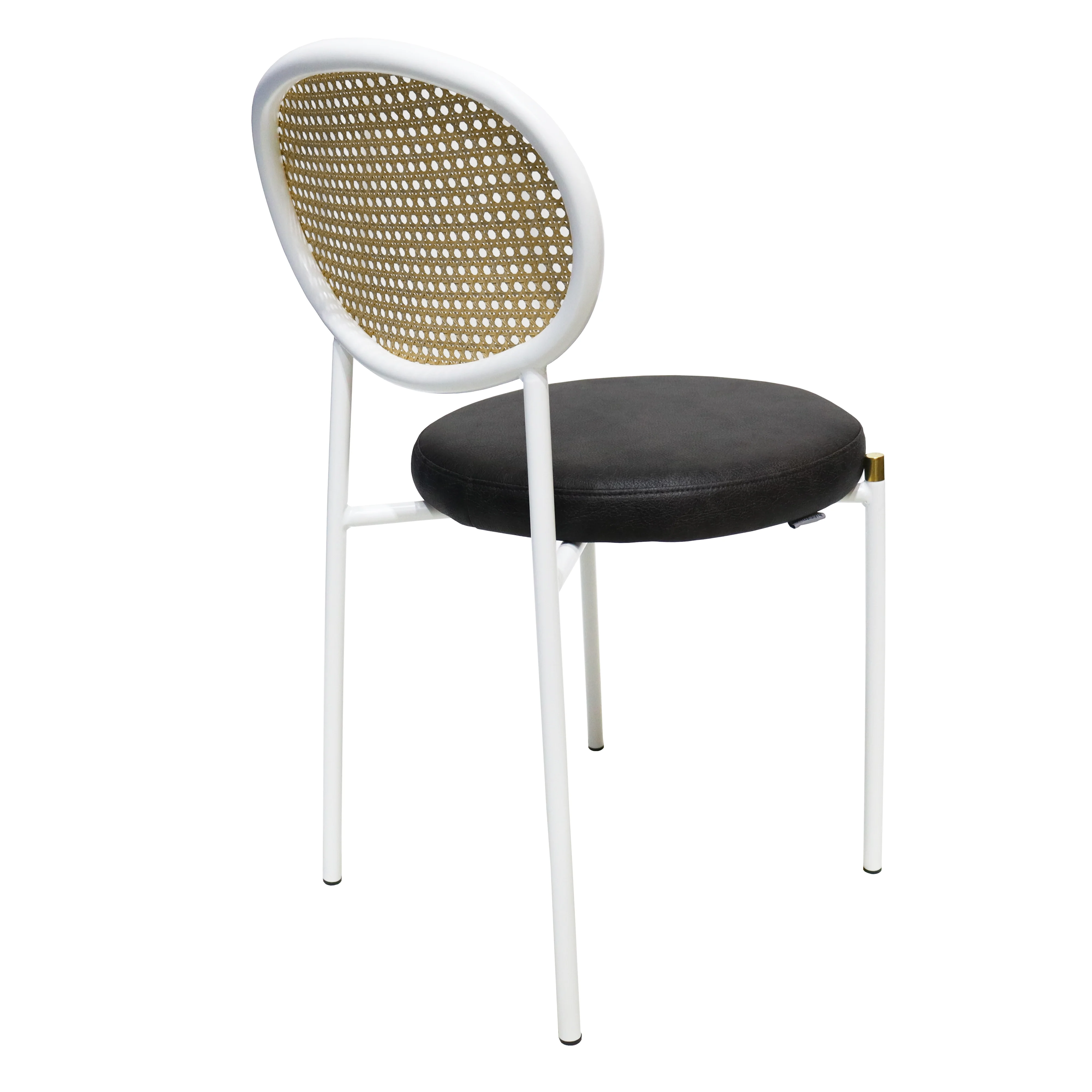 Euston Modern Wicker Dining Chair with White Frame and Leather Seat in Charcoal