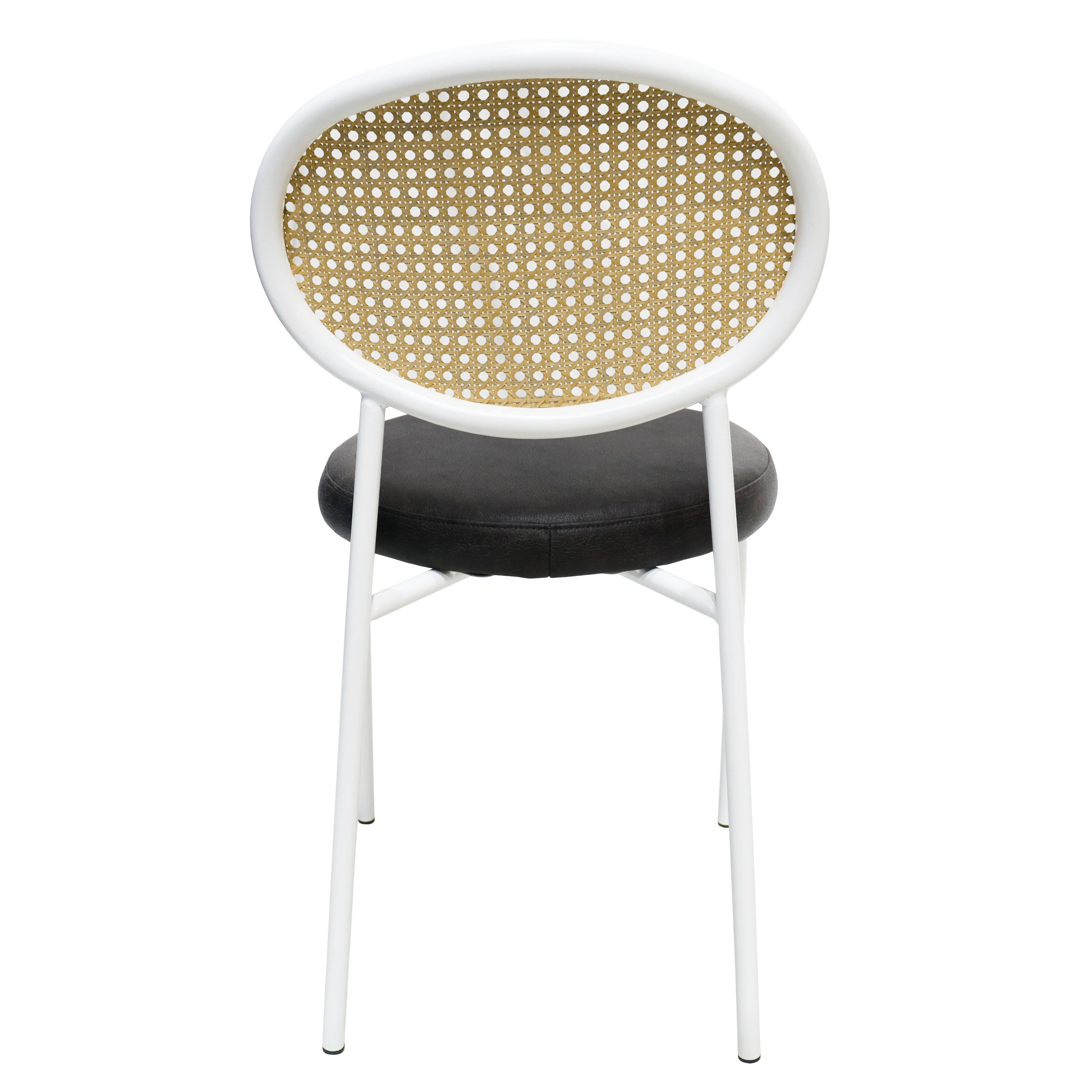 Euston Modern Wicker Dining Chair with White Frame and Leather Seat in Charcoal