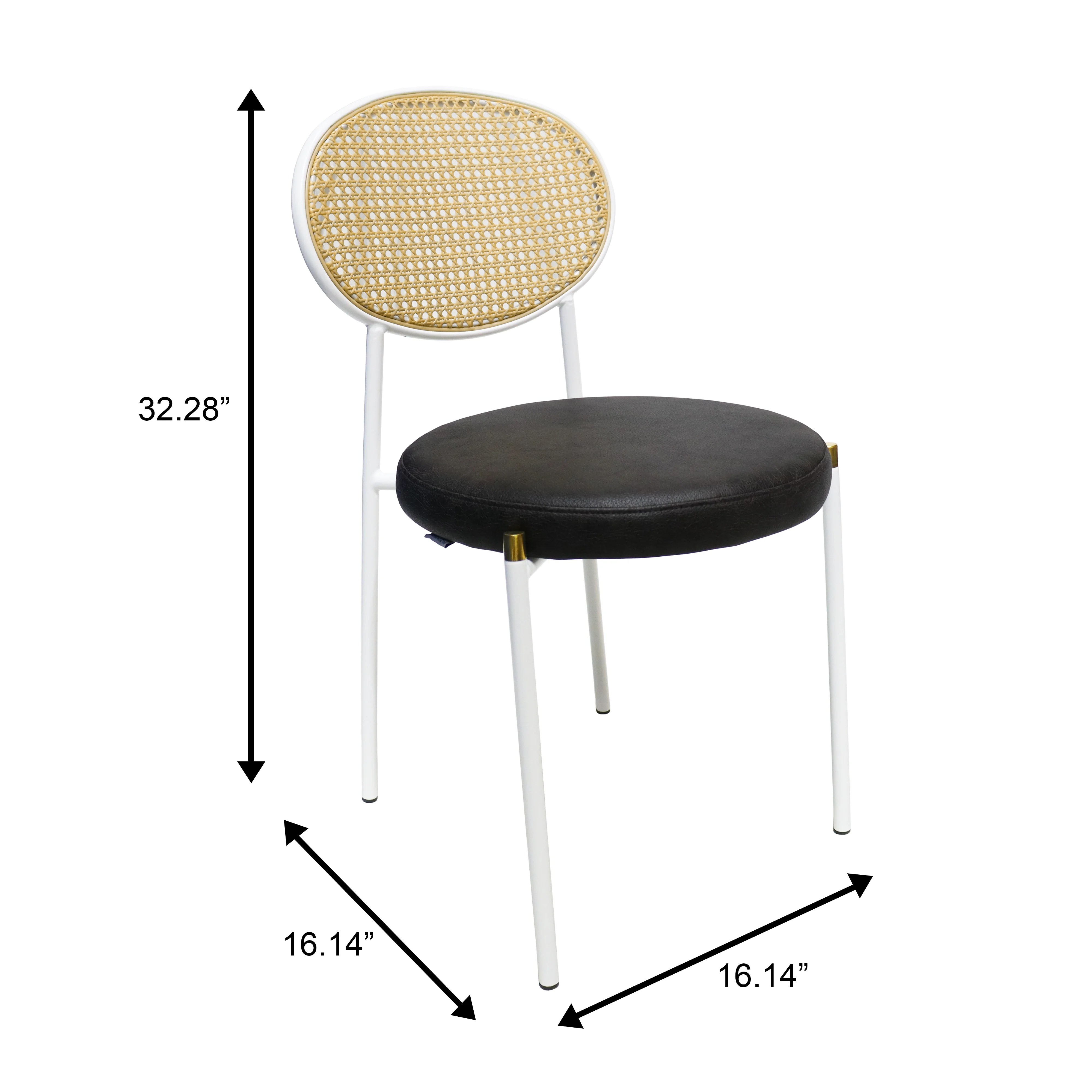 Euston Modern Wicker Dining Chair with White Frame and Leather Seat in Charcoal