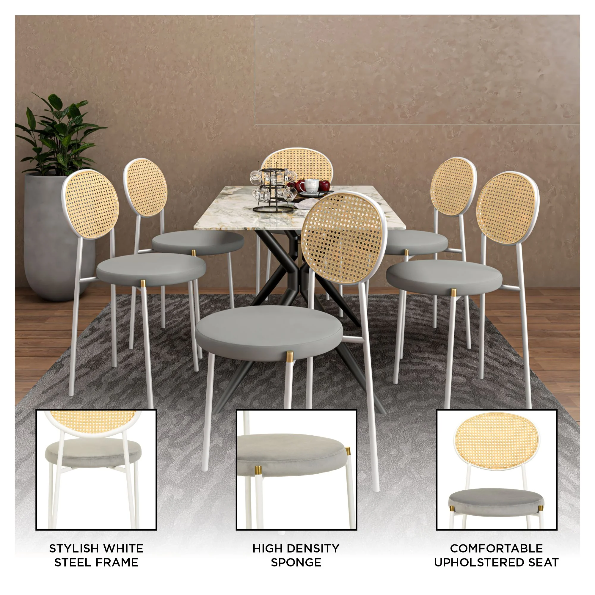 Euston Collection Modern Dining Chair White Frame In Grey - Set of 4