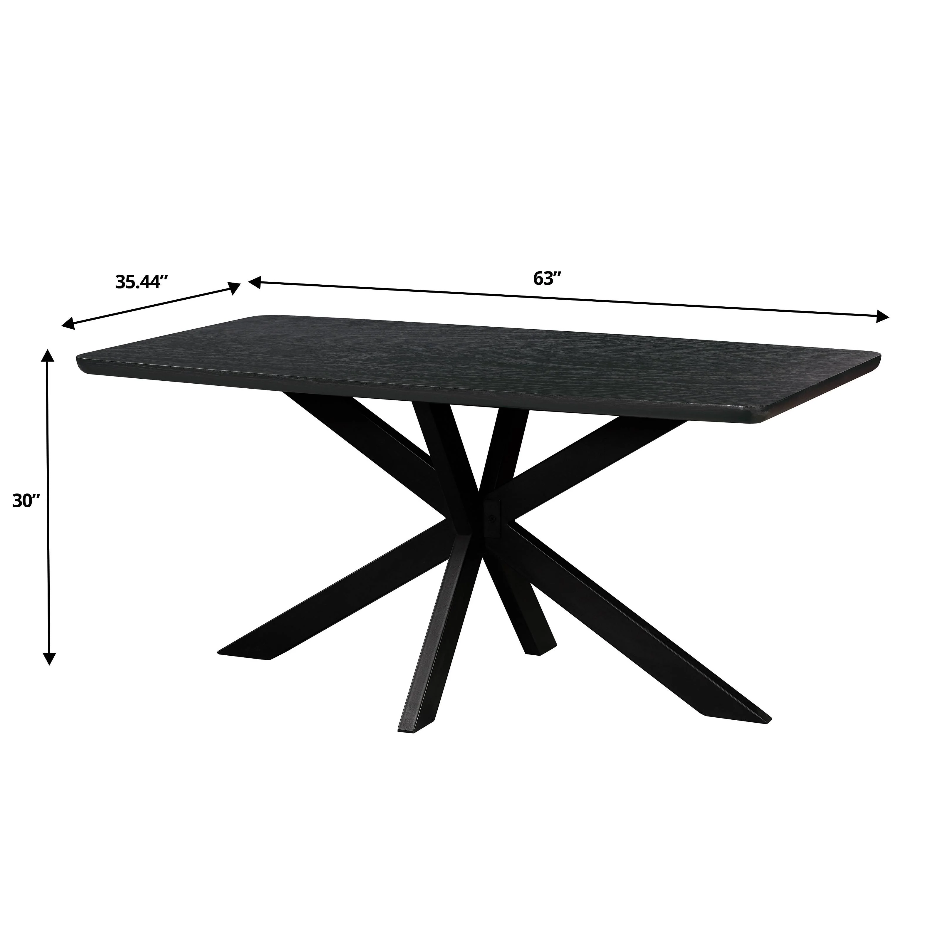 5-Piece Dining Set with 63" Rectangular Dining Table in Ebony with 4 Velvet Dining Chairs in White Steel Legs in Navy Blue