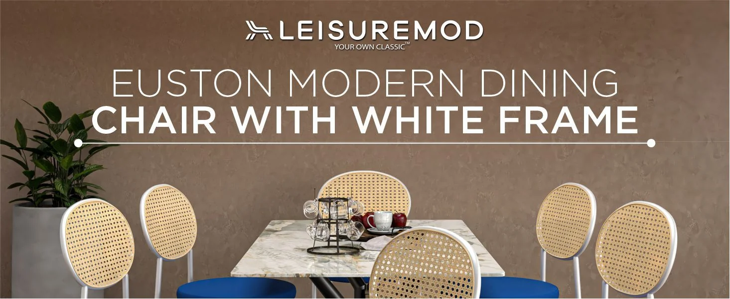 Euston Collection Modern Dining Chair White Frame In Blue - Set of 4