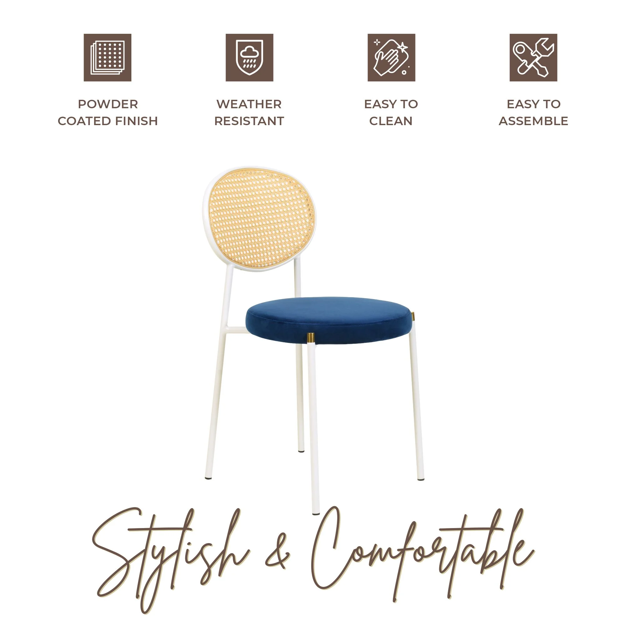 Euston Collection Modern Dining Chair White Frame In Blue - Set of 4