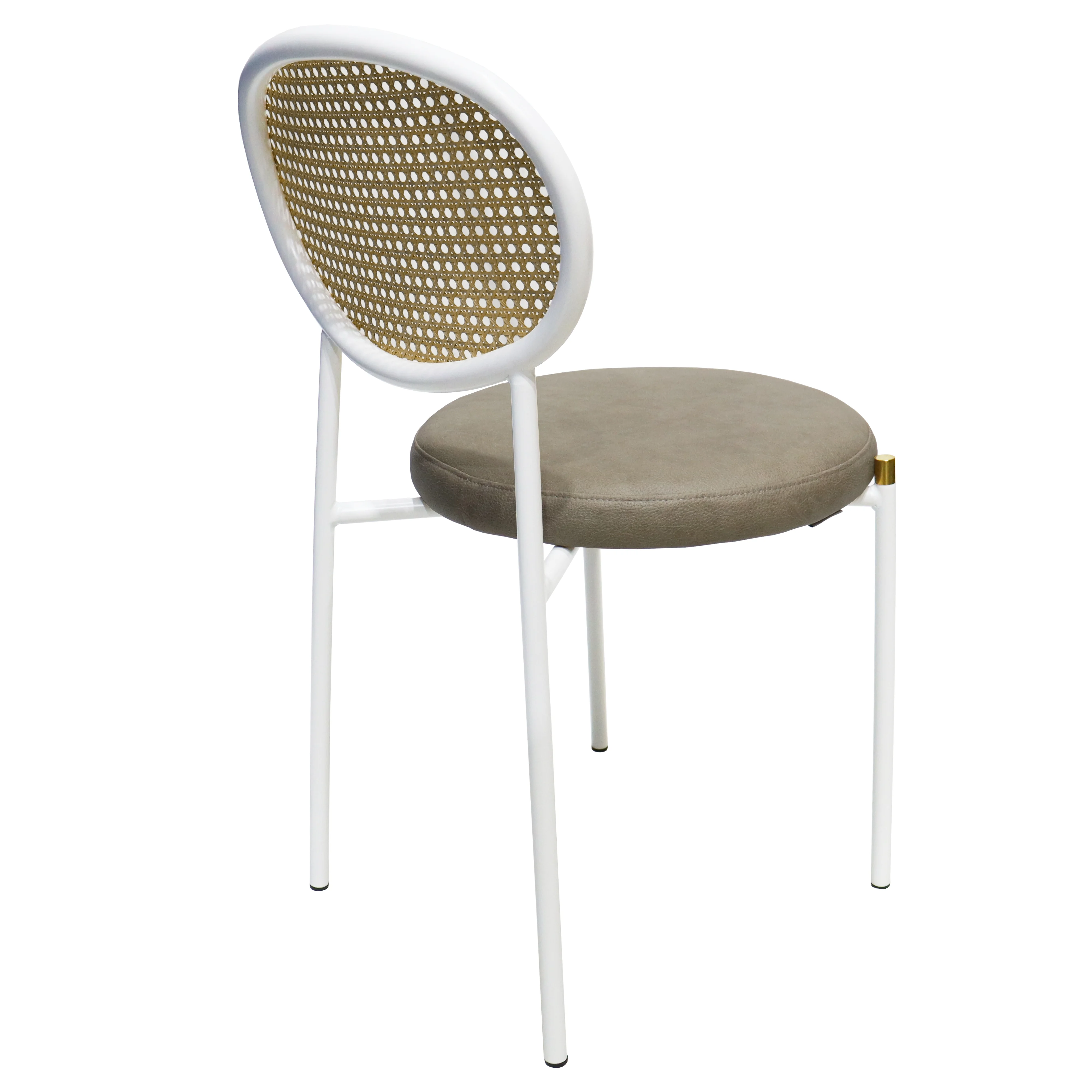 Euston Modern Wicker Dining Chair with White Frame and Leather Seat in Taupe