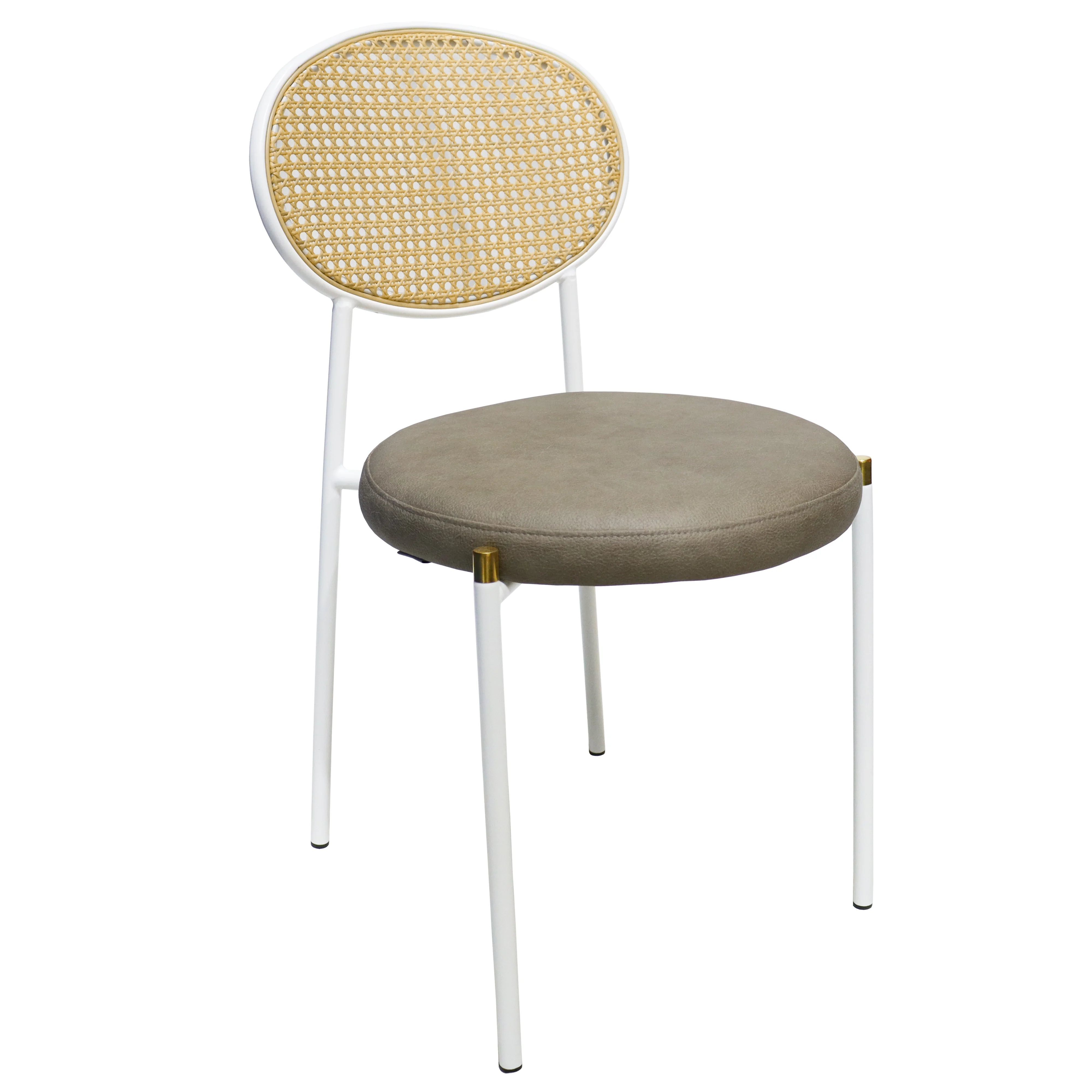 Euston Modern Wicker Dining Chair with White Frame and Leather Seat in Taupe