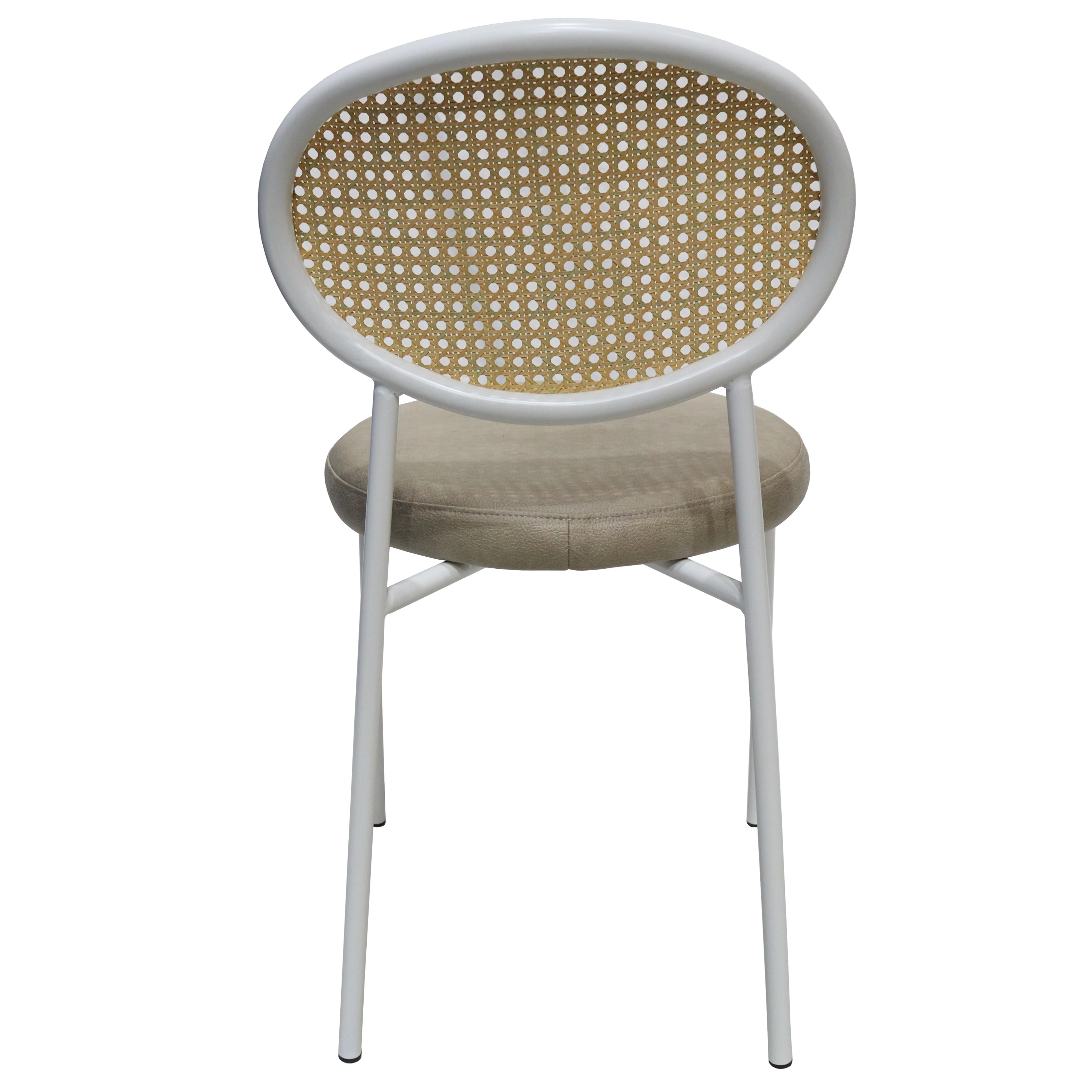 Euston Modern Wicker Dining Chair with White Frame and Leather Seat in Taupe