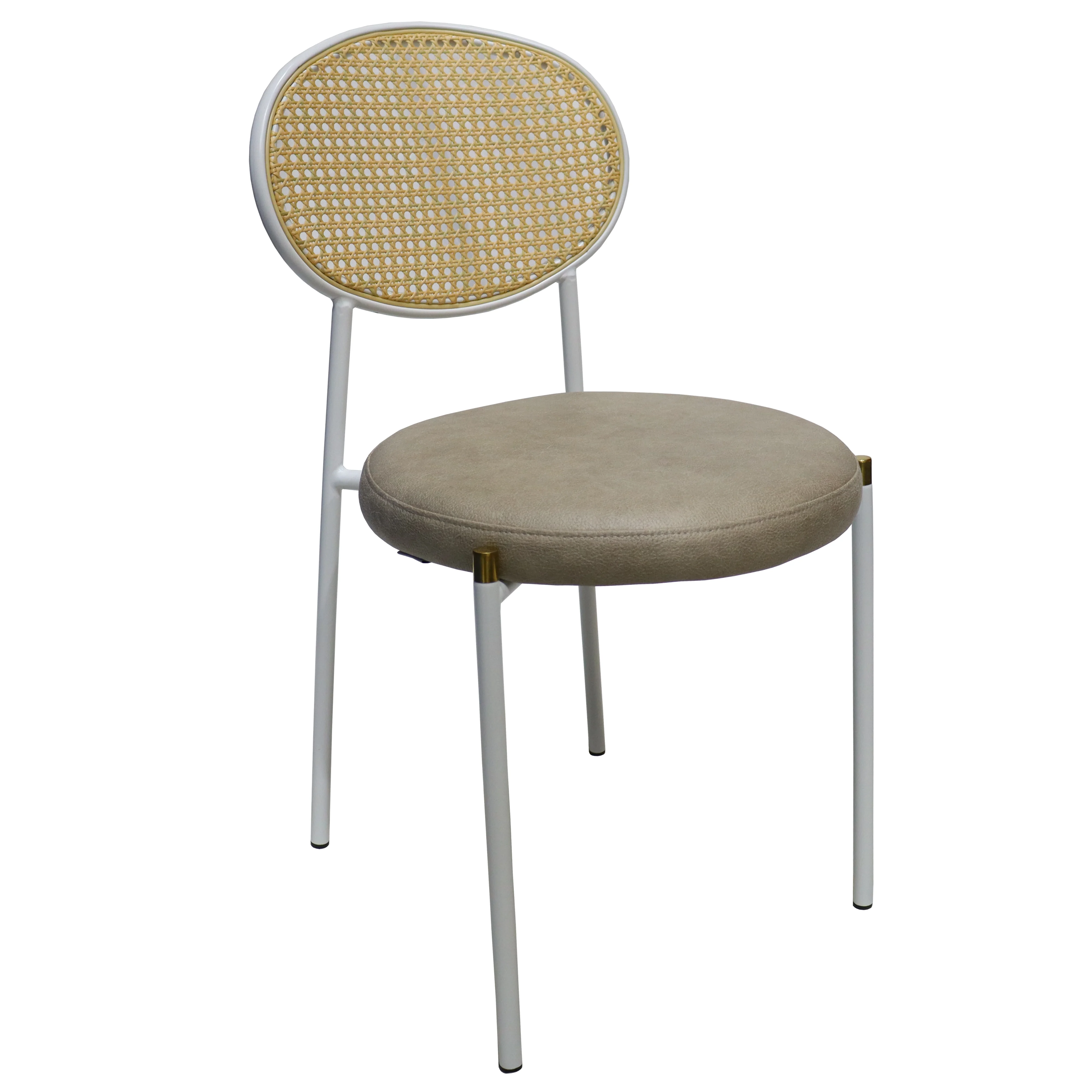 Euston Modern Wicker Dining Chair with White Frame and Leather Seat in Taupe