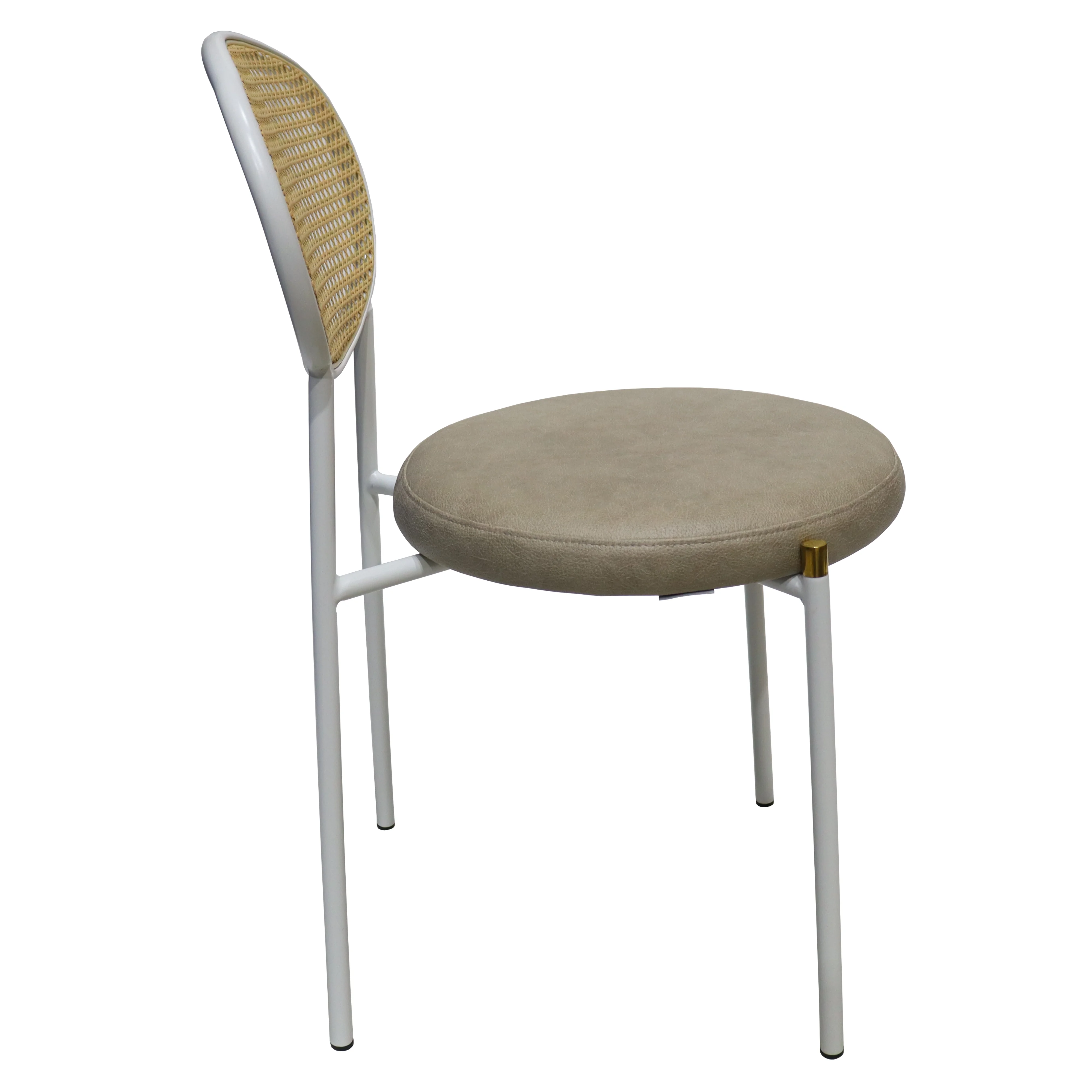 Euston Modern Wicker Dining Chair with White Frame and Leather Seat in Taupe