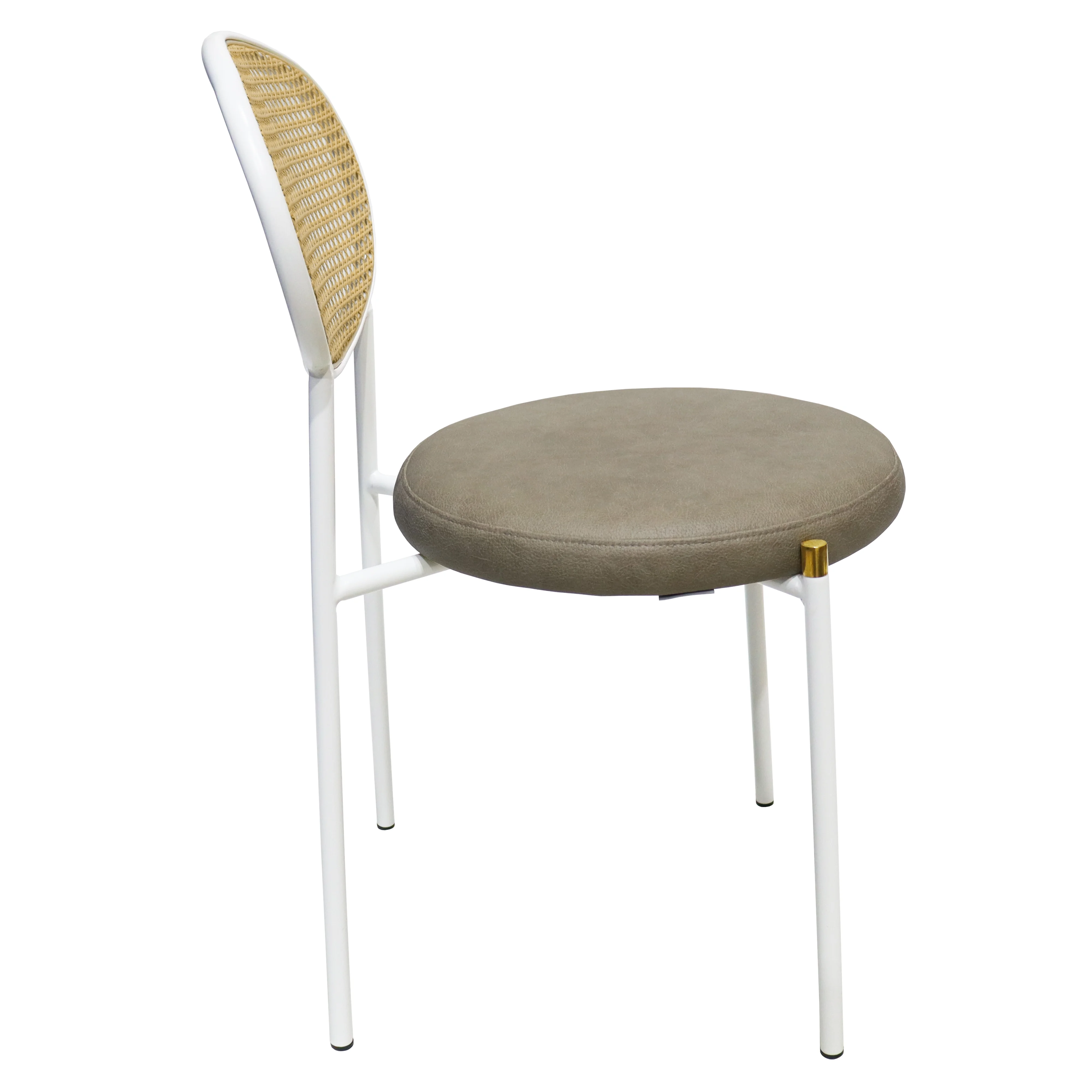 Euston Modern Wicker Dining Chair with White Frame and Leather Seat in Taupe