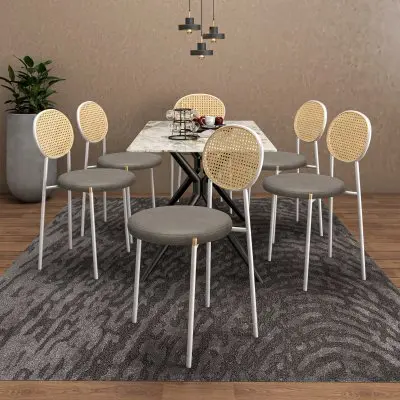 Euston Modern Wicker Dining Chair with White Frame and Leather Seat in Taupe
