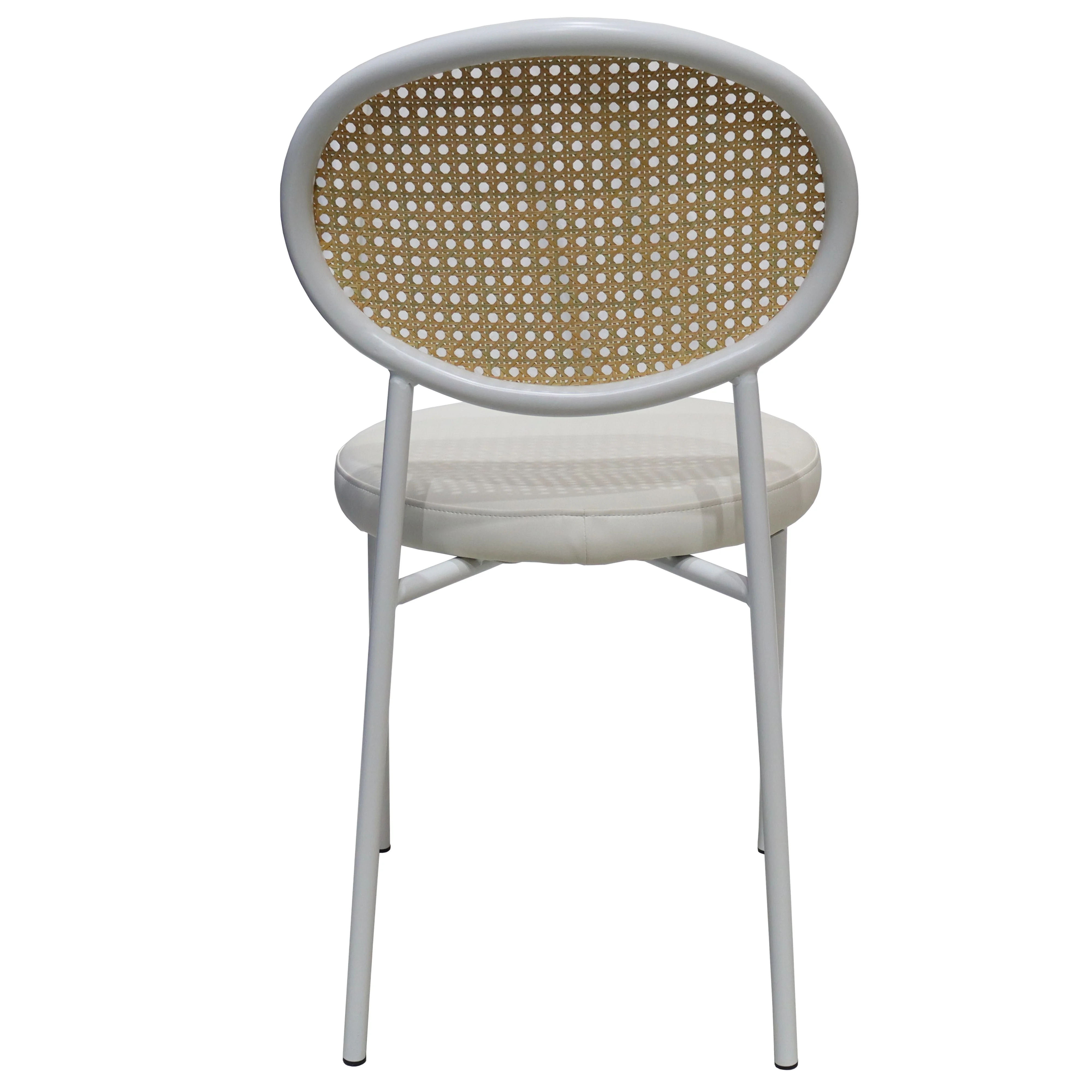 Euston Modern Wicker Dining Chair with White Frame and Leather Seat in White