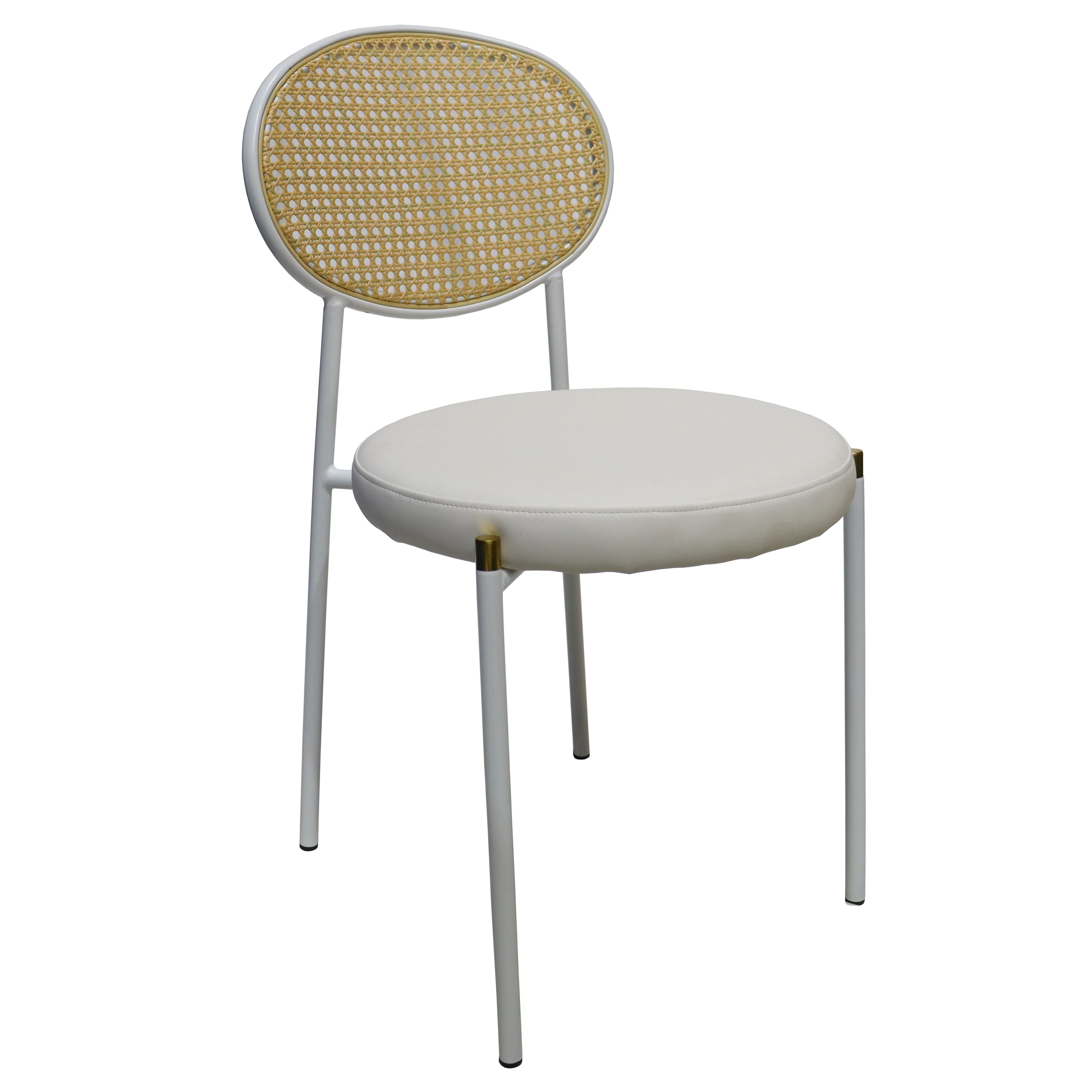 Euston Modern Wicker Dining Chair with White Frame and Leather Seat in White