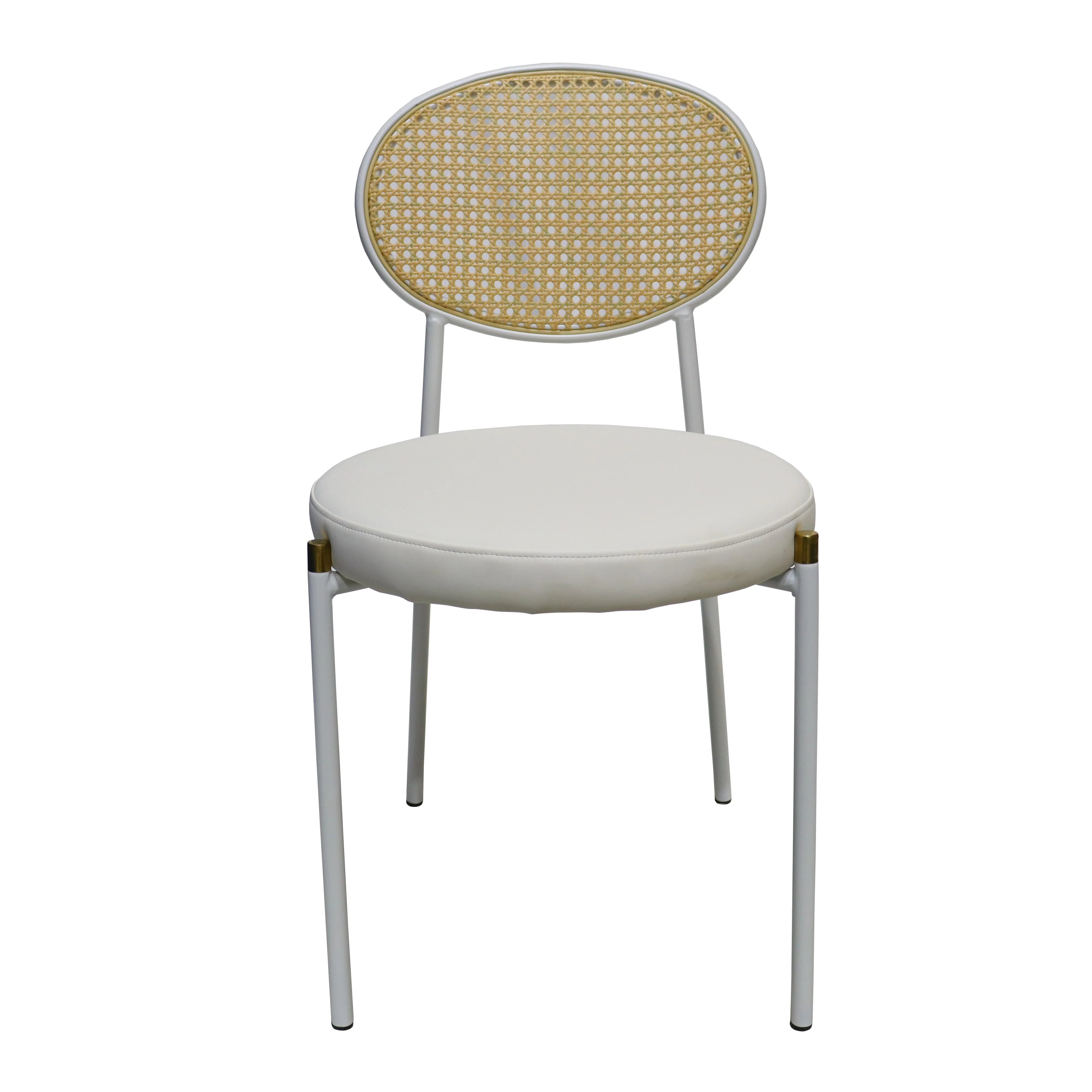 Euston Modern Wicker Dining Chair with White Frame and Leather Seat in White