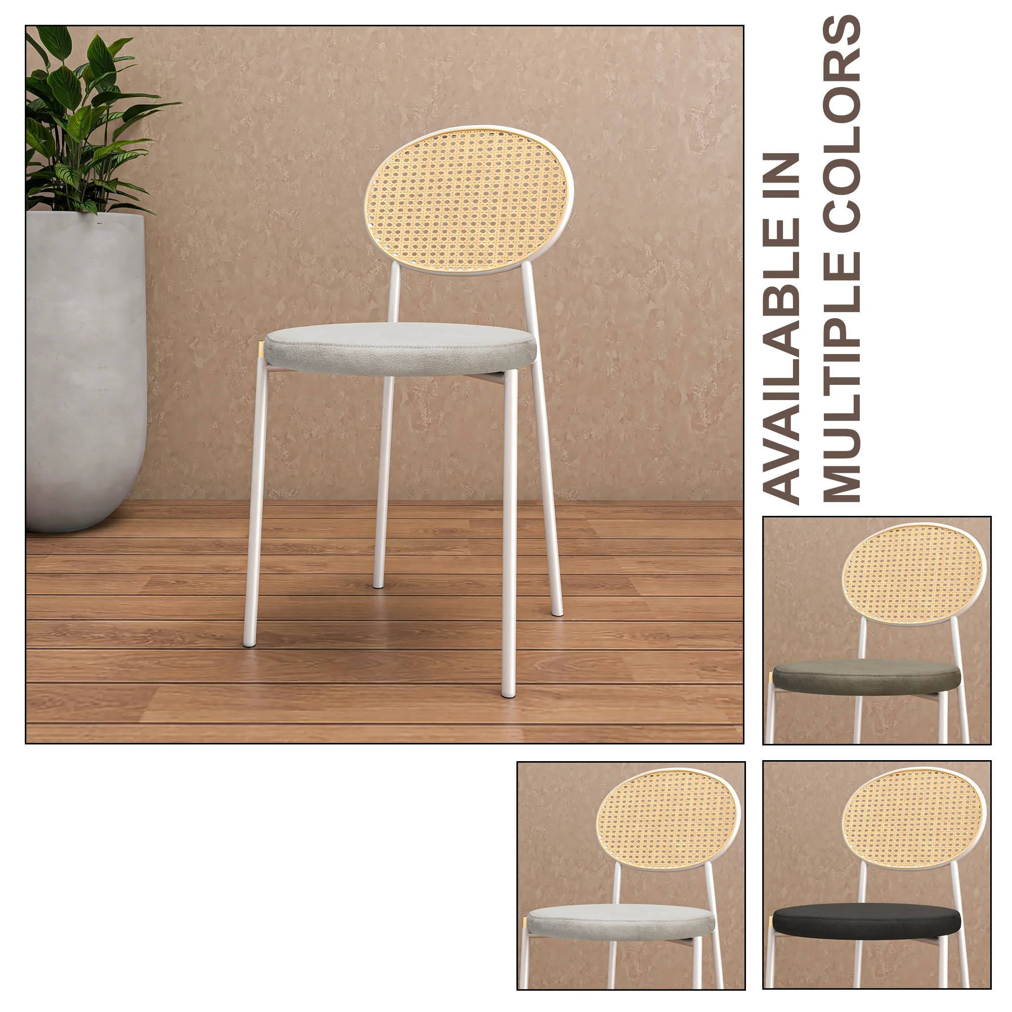 Euston Modern Wicker Dining Chair with White Frame and Leather Seat in White