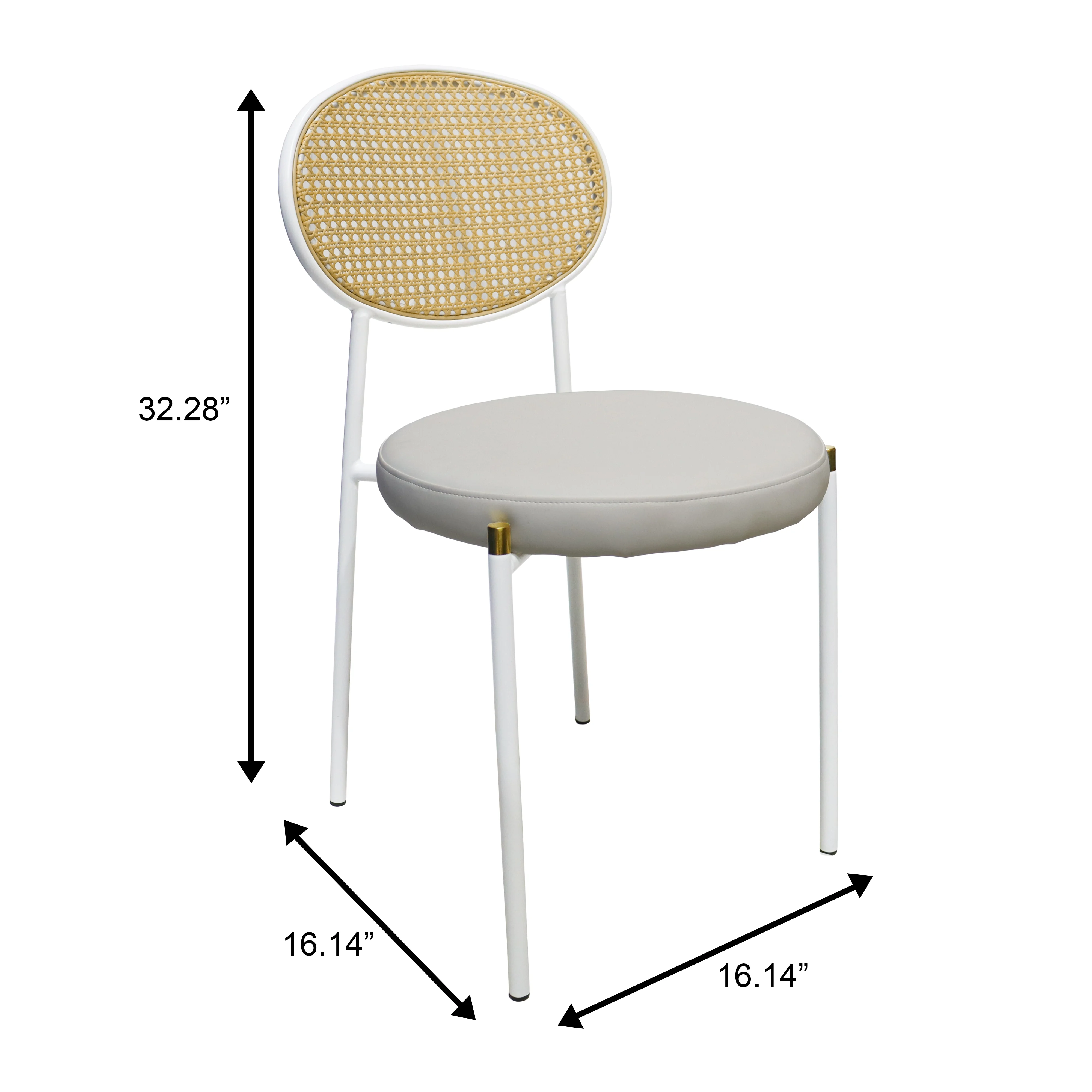 Euston Modern Wicker Dining Chair with White Frame and Leather Seat in White