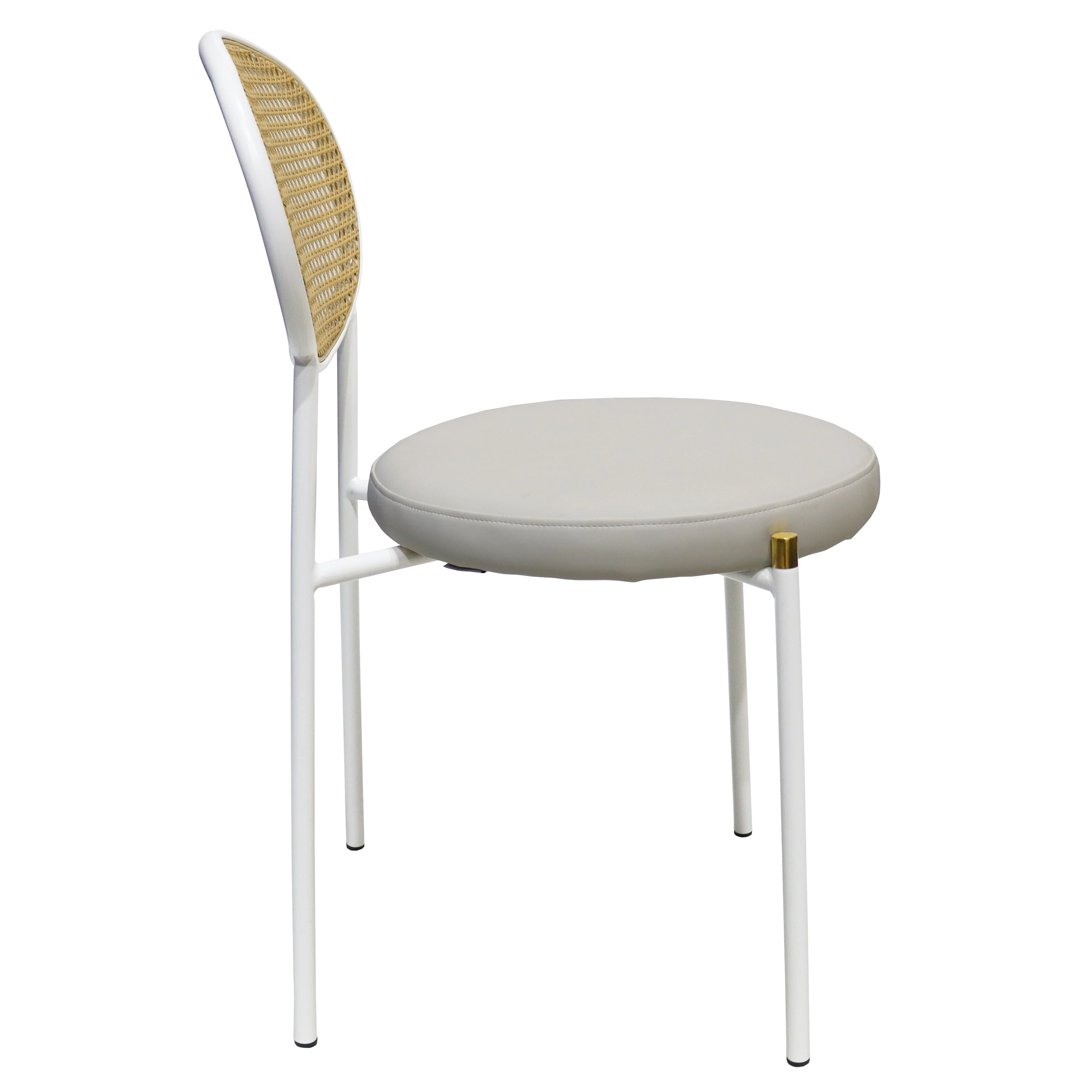Euston Modern Wicker Dining Chair with White Frame and Leather Seat in White