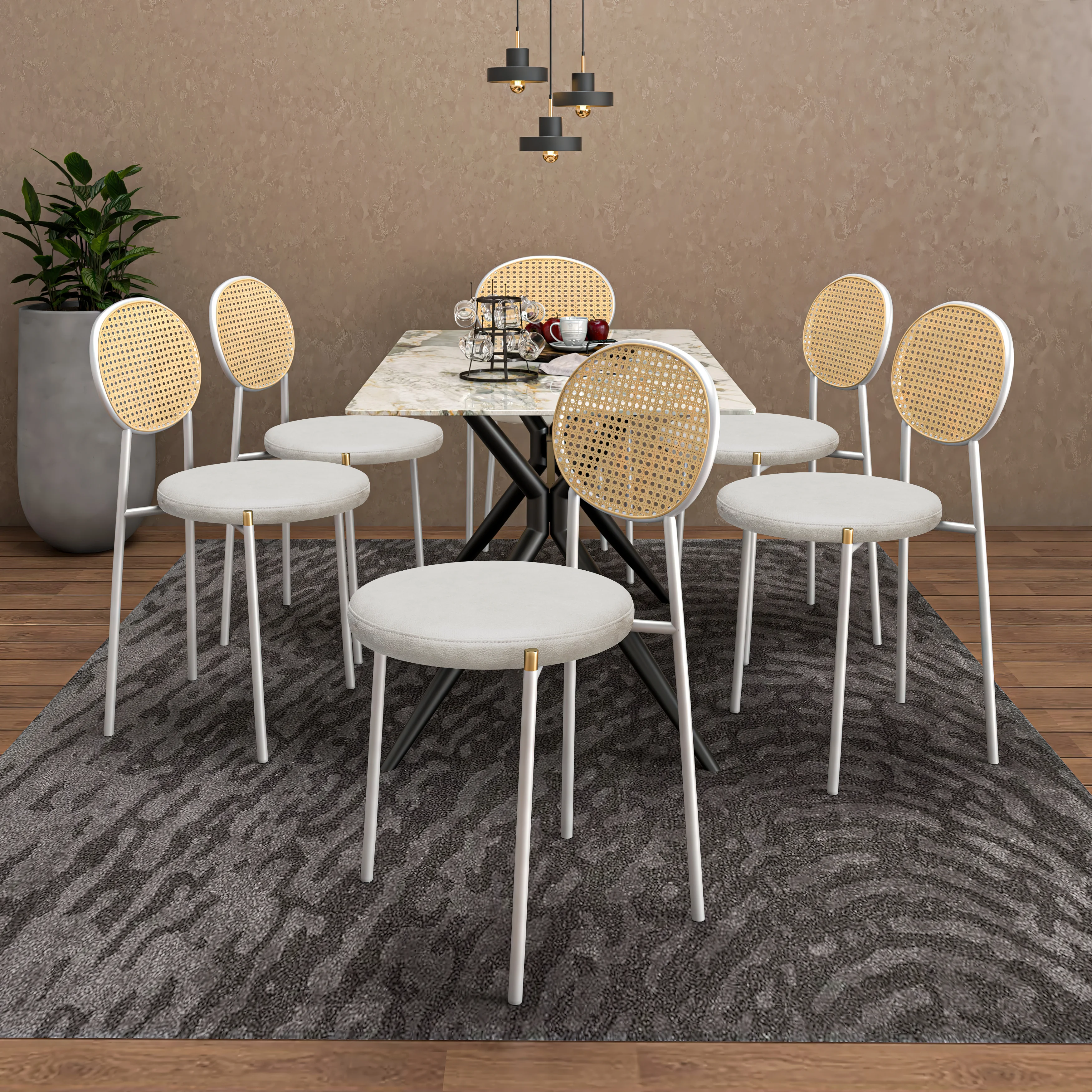 Euston Modern Wicker Dining Chair with White Frame and Leather Seat in White