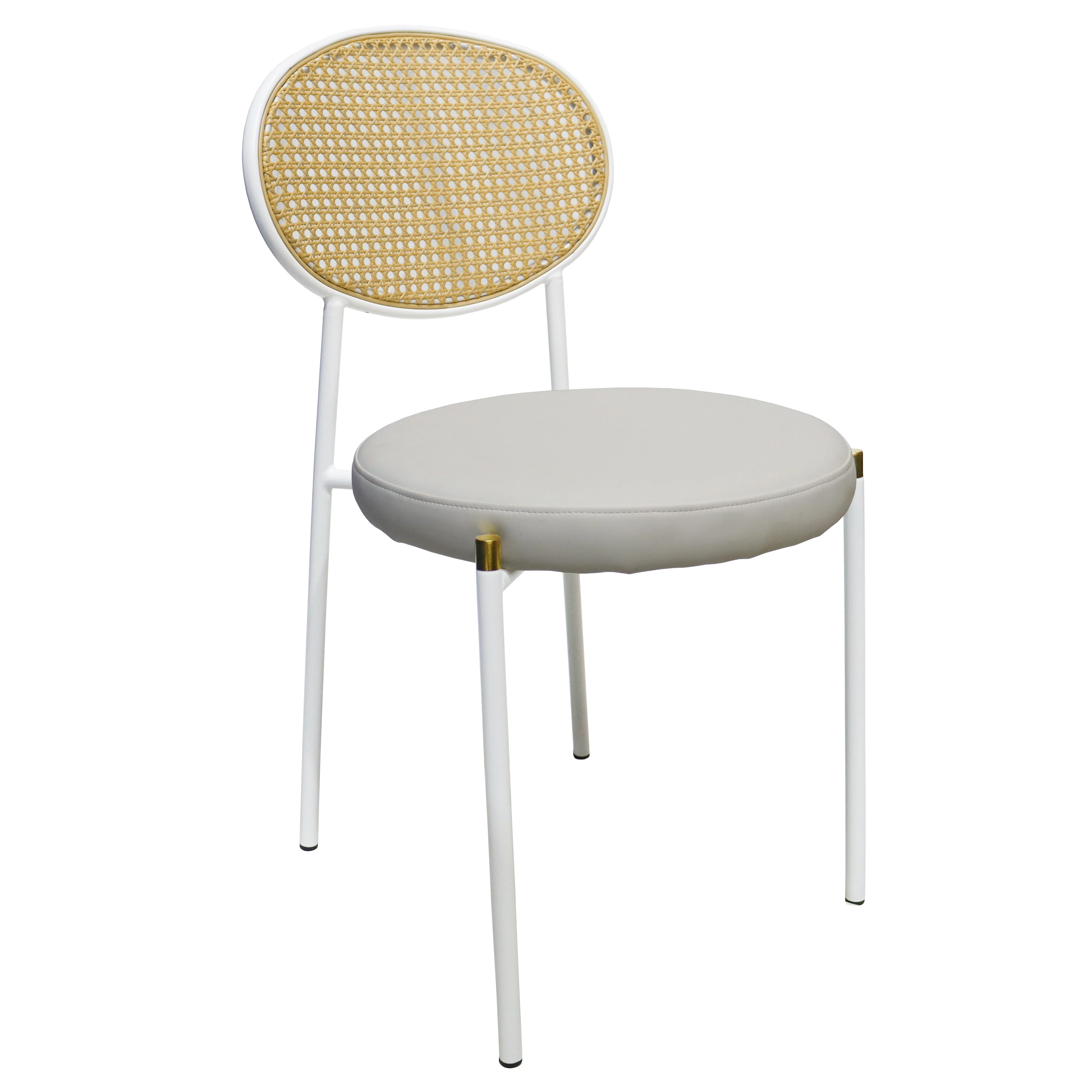 Euston Modern Wicker Dining Chair with White Frame and Leather Seat in White