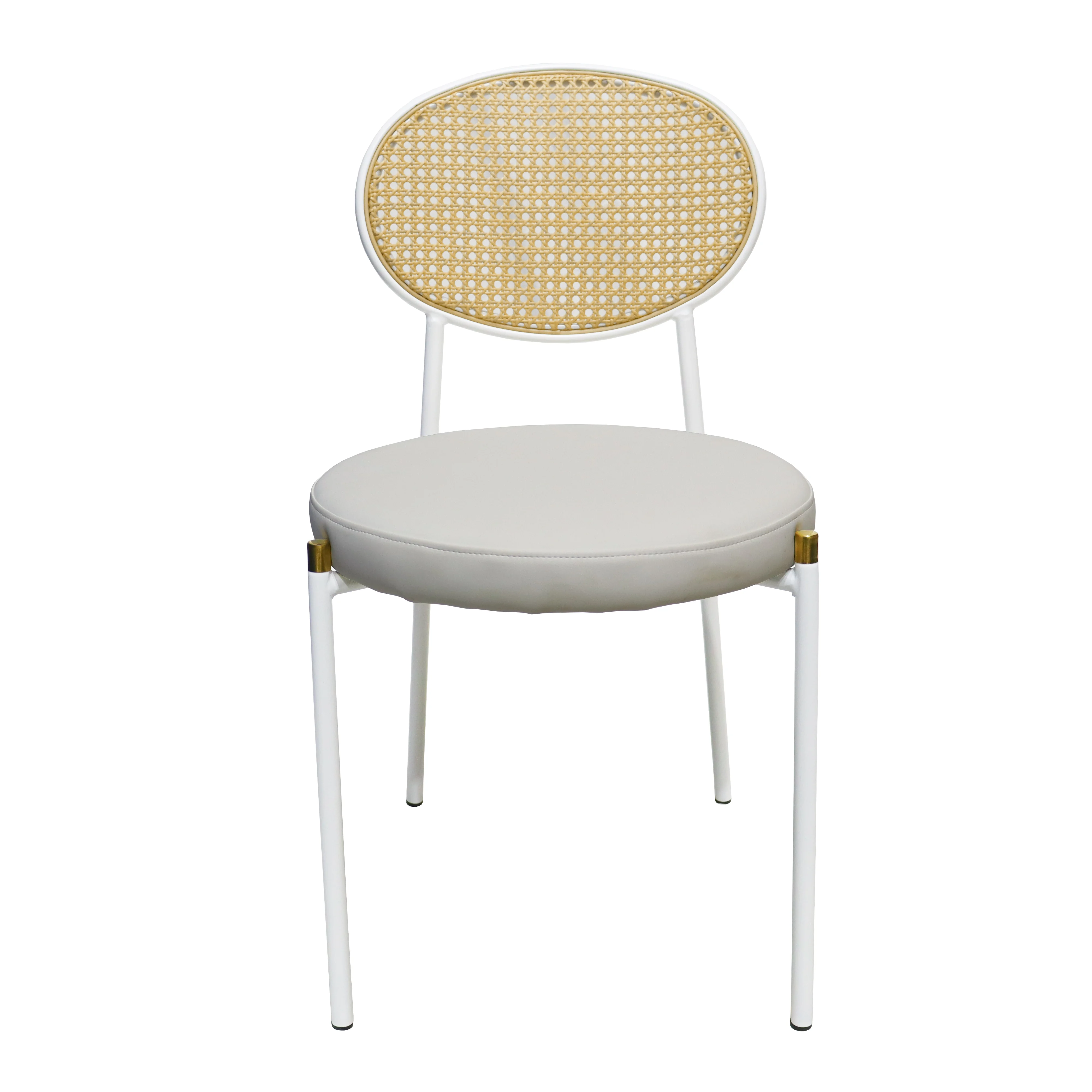 Euston Modern Wicker Dining Chair with White Frame and Leather Seat in White
