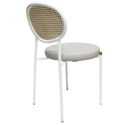 Euston Modern Wicker Dining Chair with White Frame and Leather Seat in White